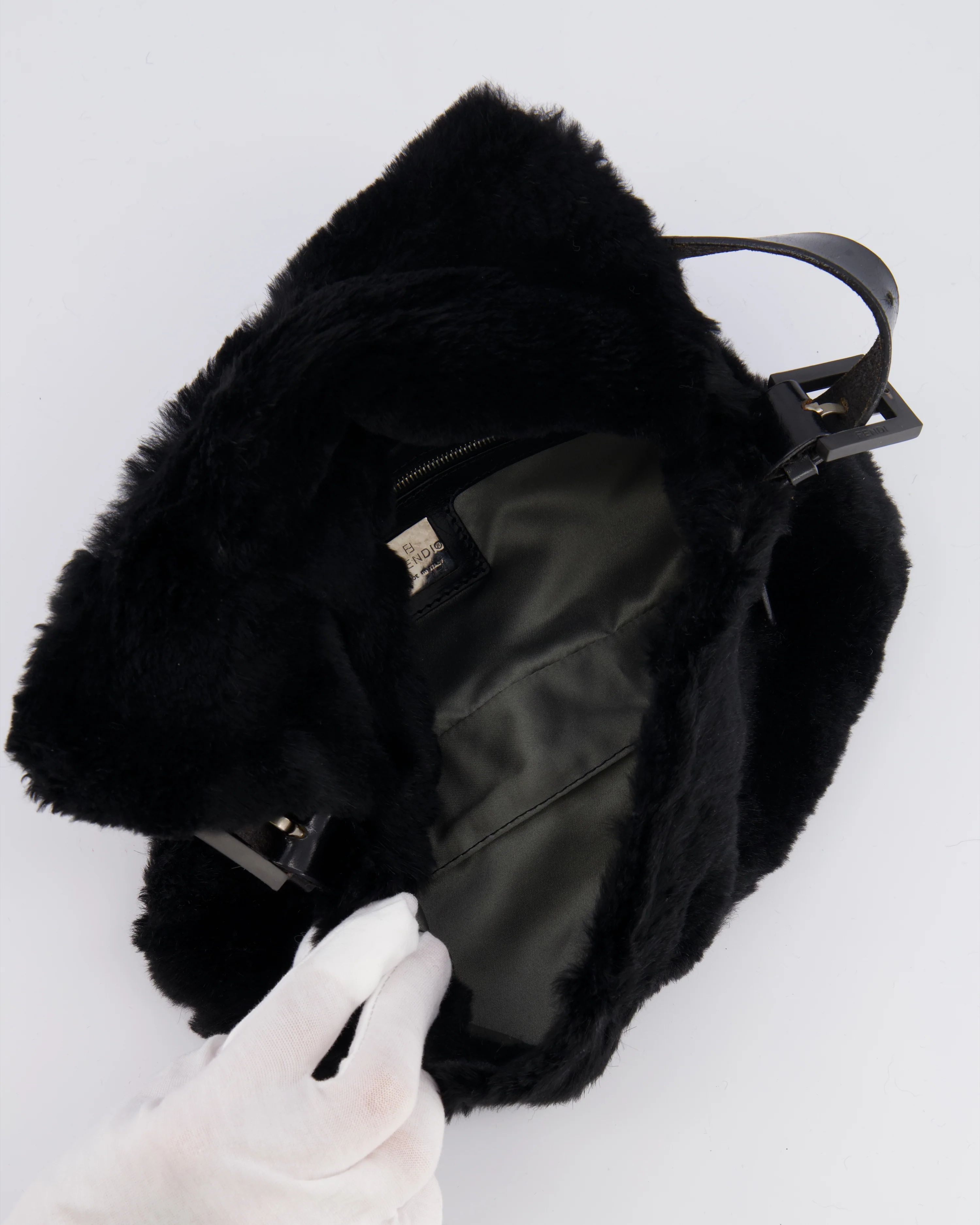 Fendi Vintage Black Rabbit Fur Baguette Shoulder Bag with Black Leather Details - Image 15