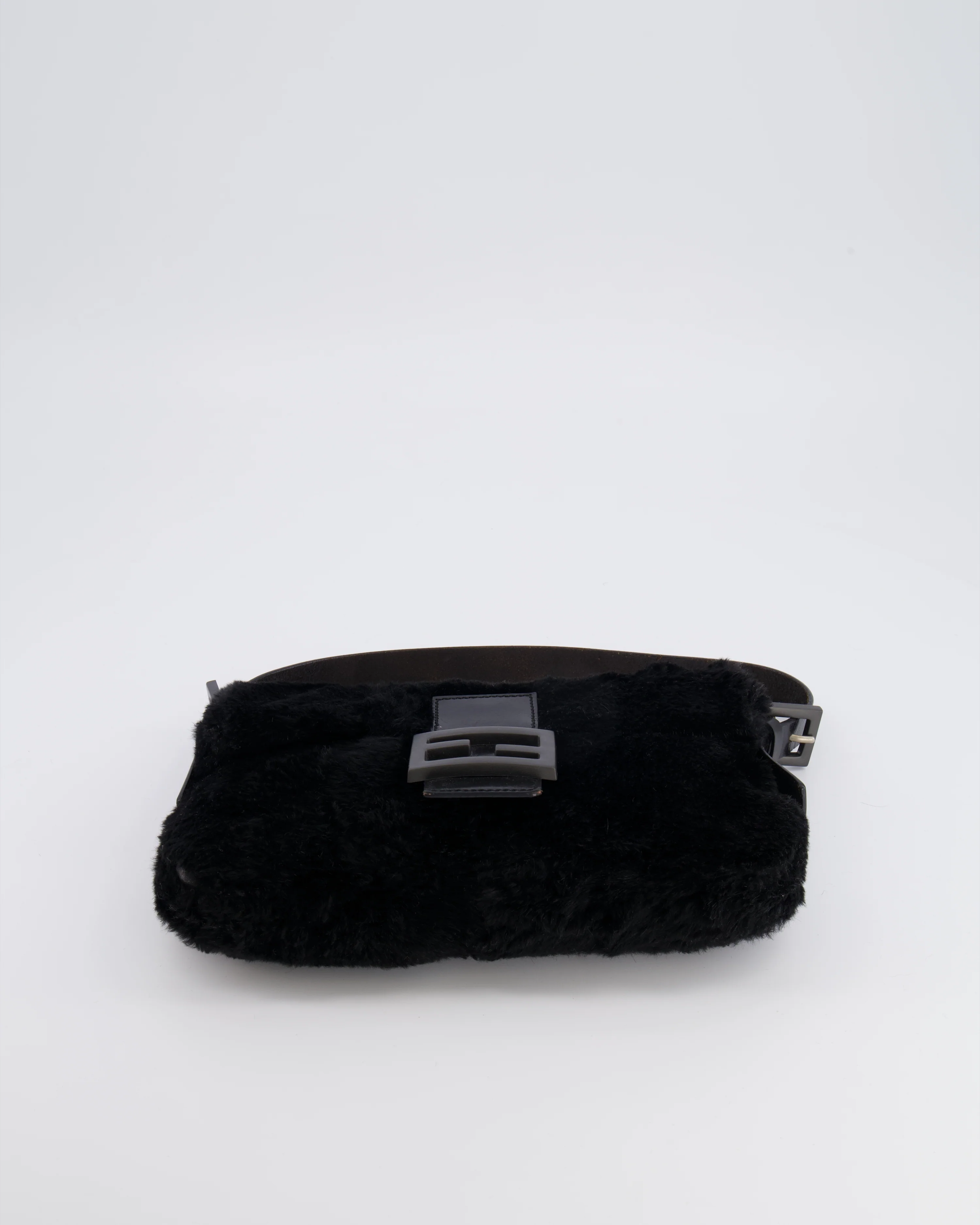 Fendi Vintage Black Rabbit Fur Baguette Shoulder Bag with Black Leather Details - Image 16