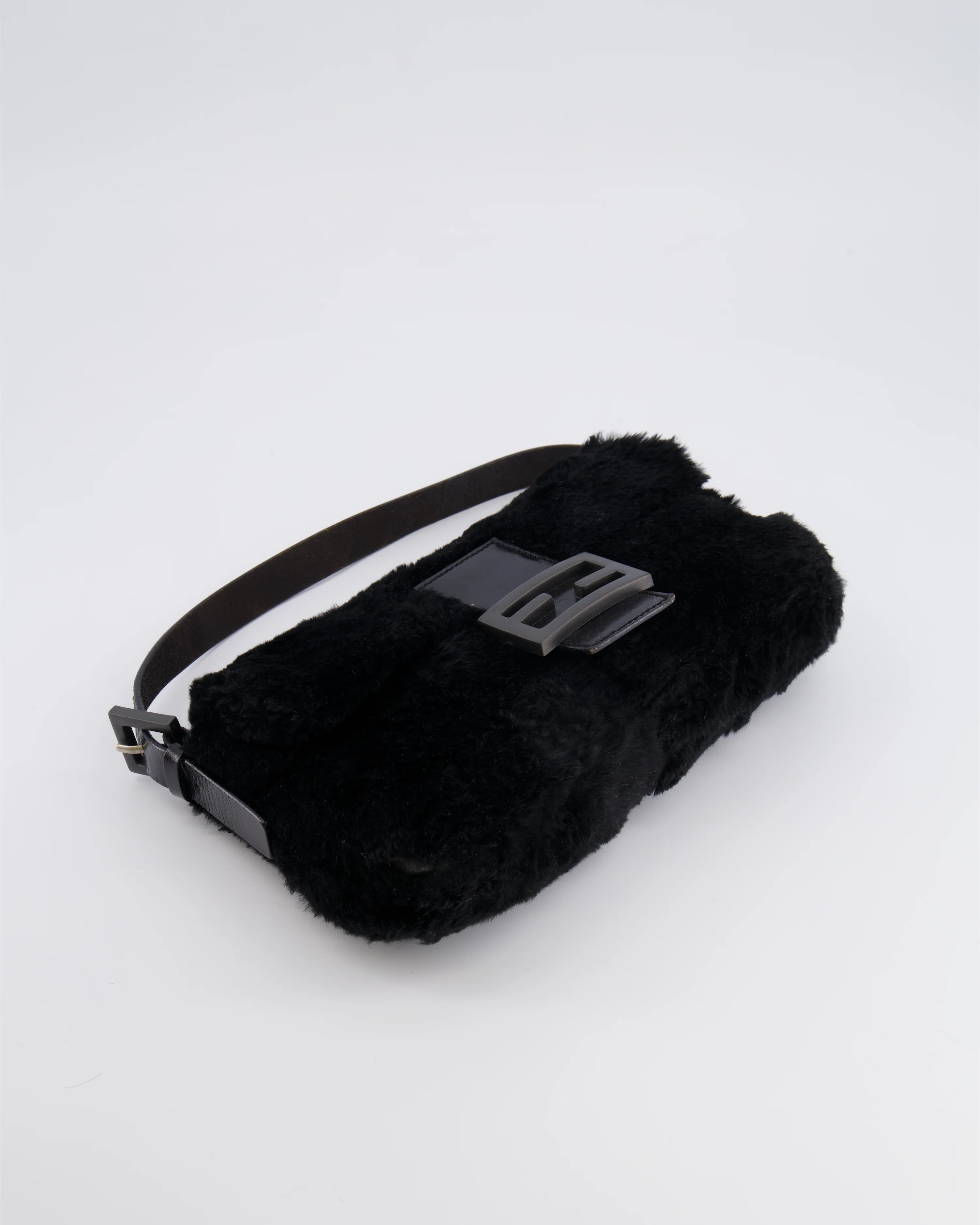 Fendi Vintage Black Rabbit Fur Baguette Shoulder Bag with Black Leather Details - Image 17
