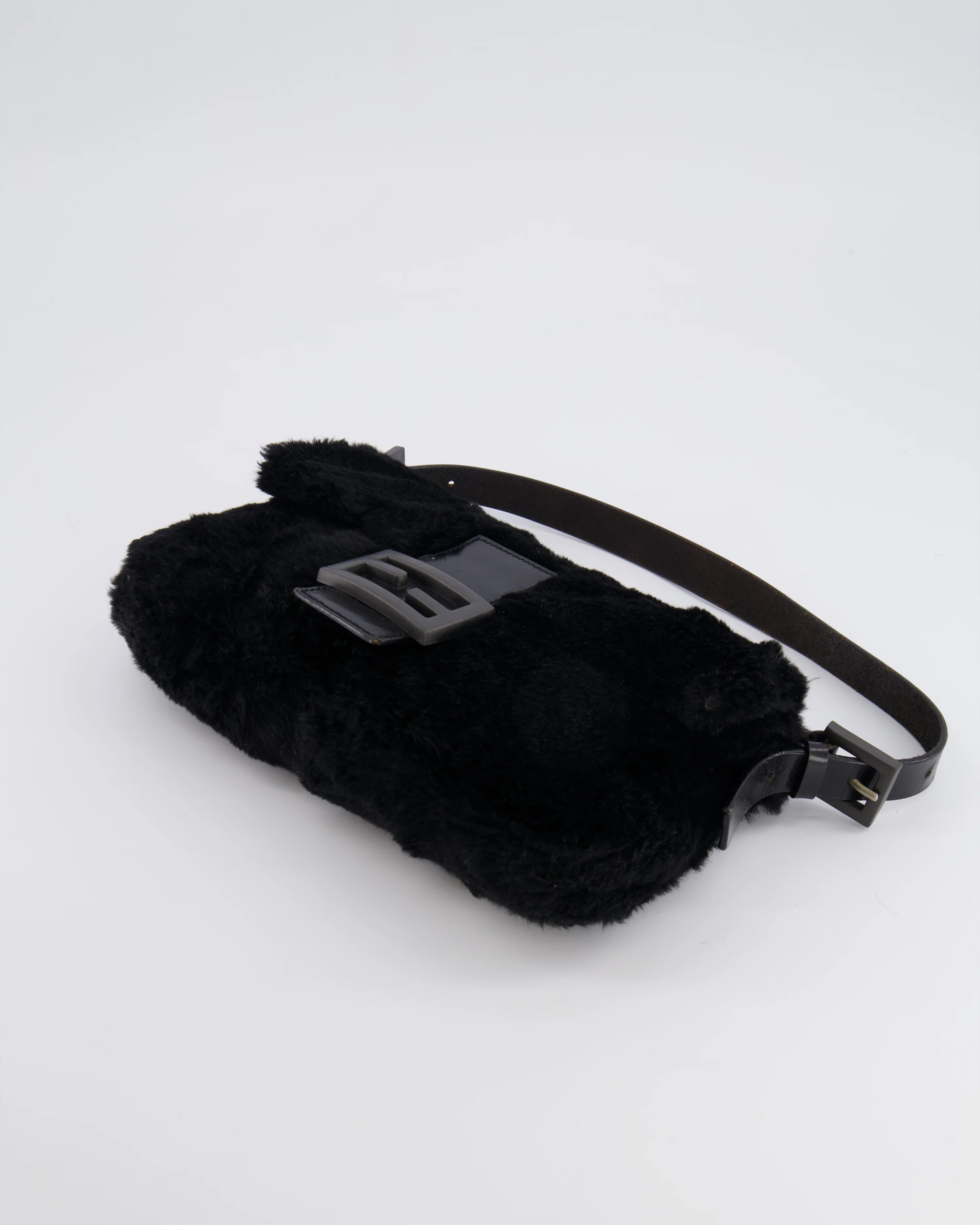 Fendi Vintage Black Rabbit Fur Baguette Shoulder Bag with Black Leather Details - Image 18