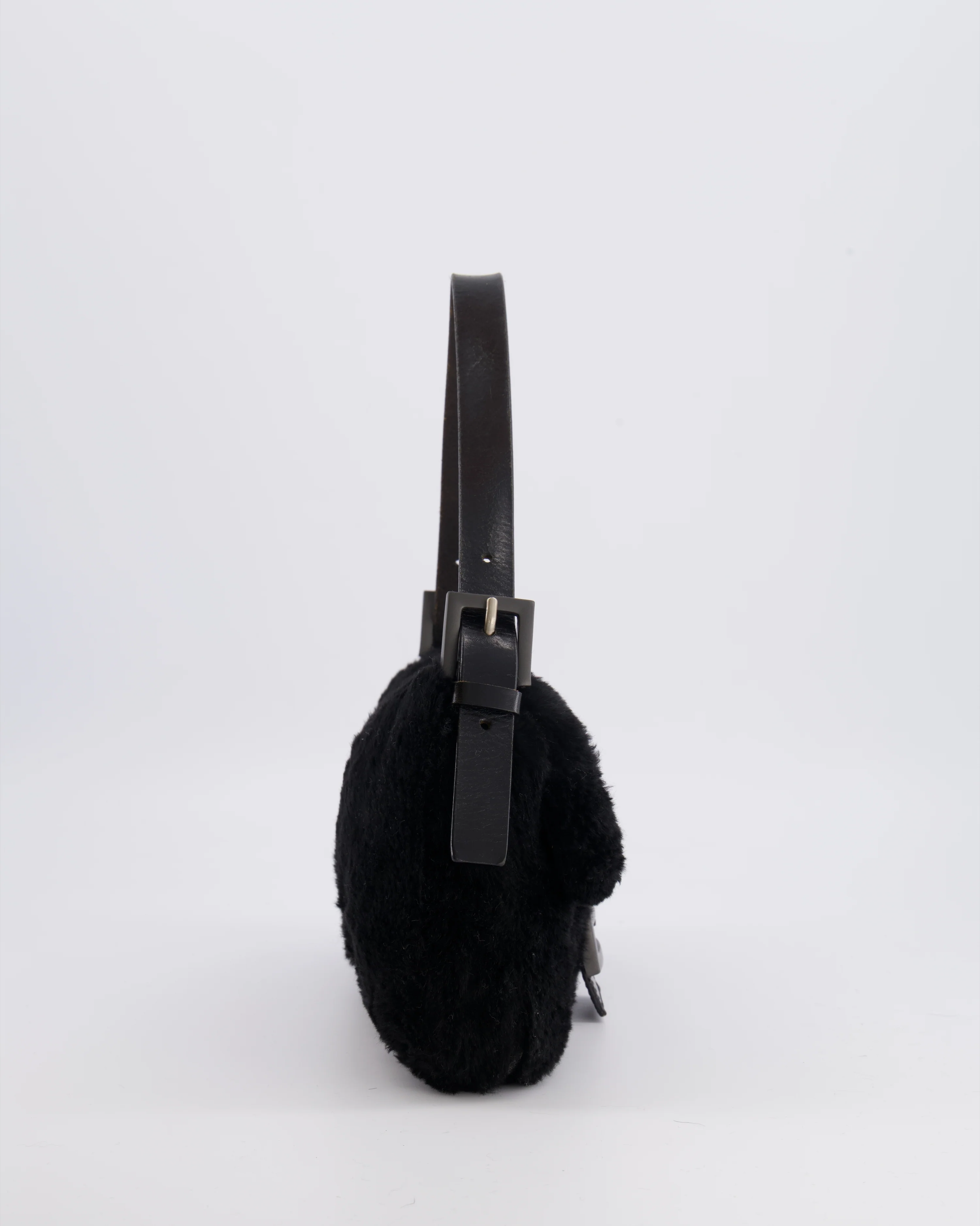 Fendi Vintage Black Rabbit Fur Baguette Shoulder Bag with Black Leather Details - Image 4