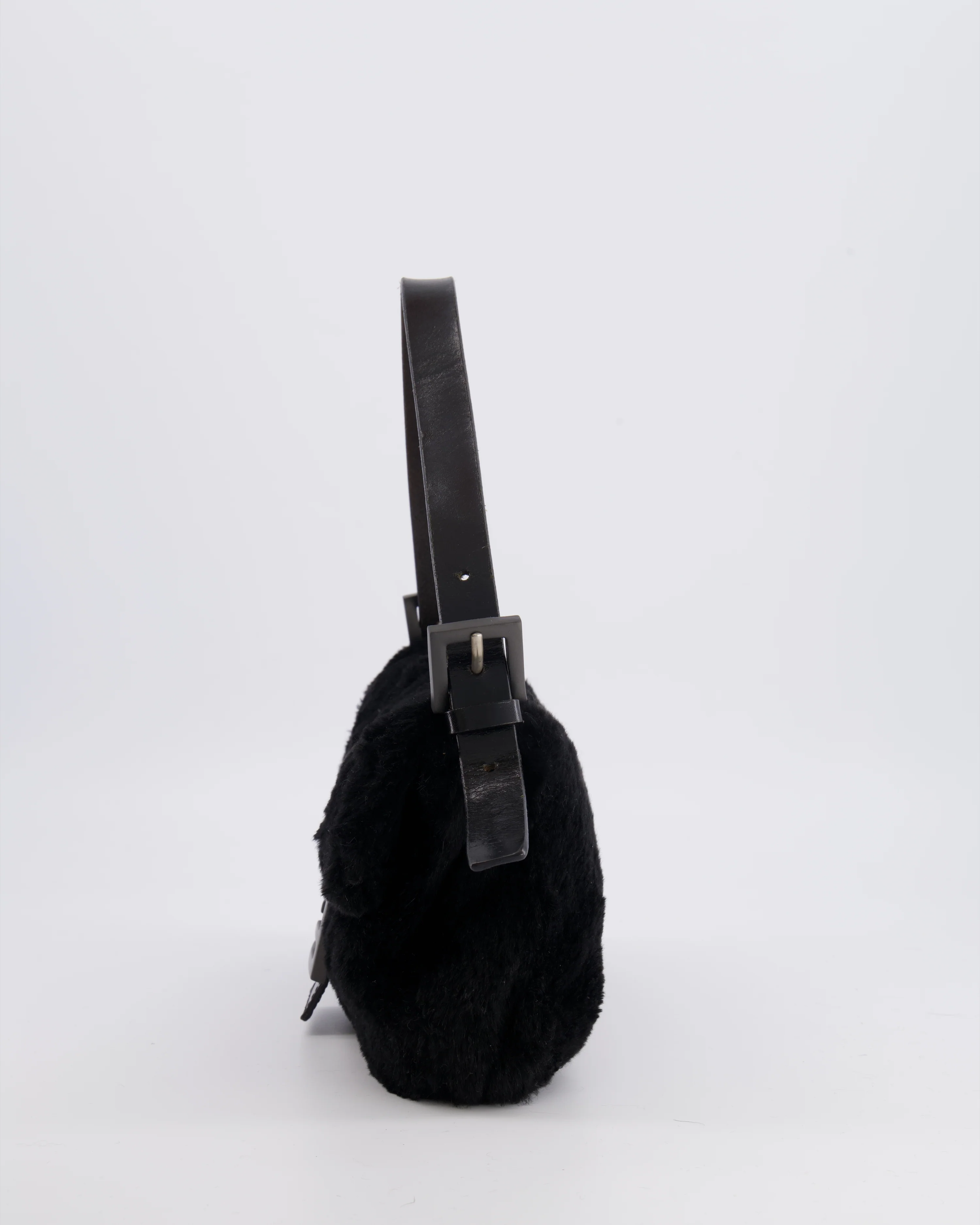 Fendi Vintage Black Rabbit Fur Baguette Shoulder Bag with Black Leather Details - Image 5