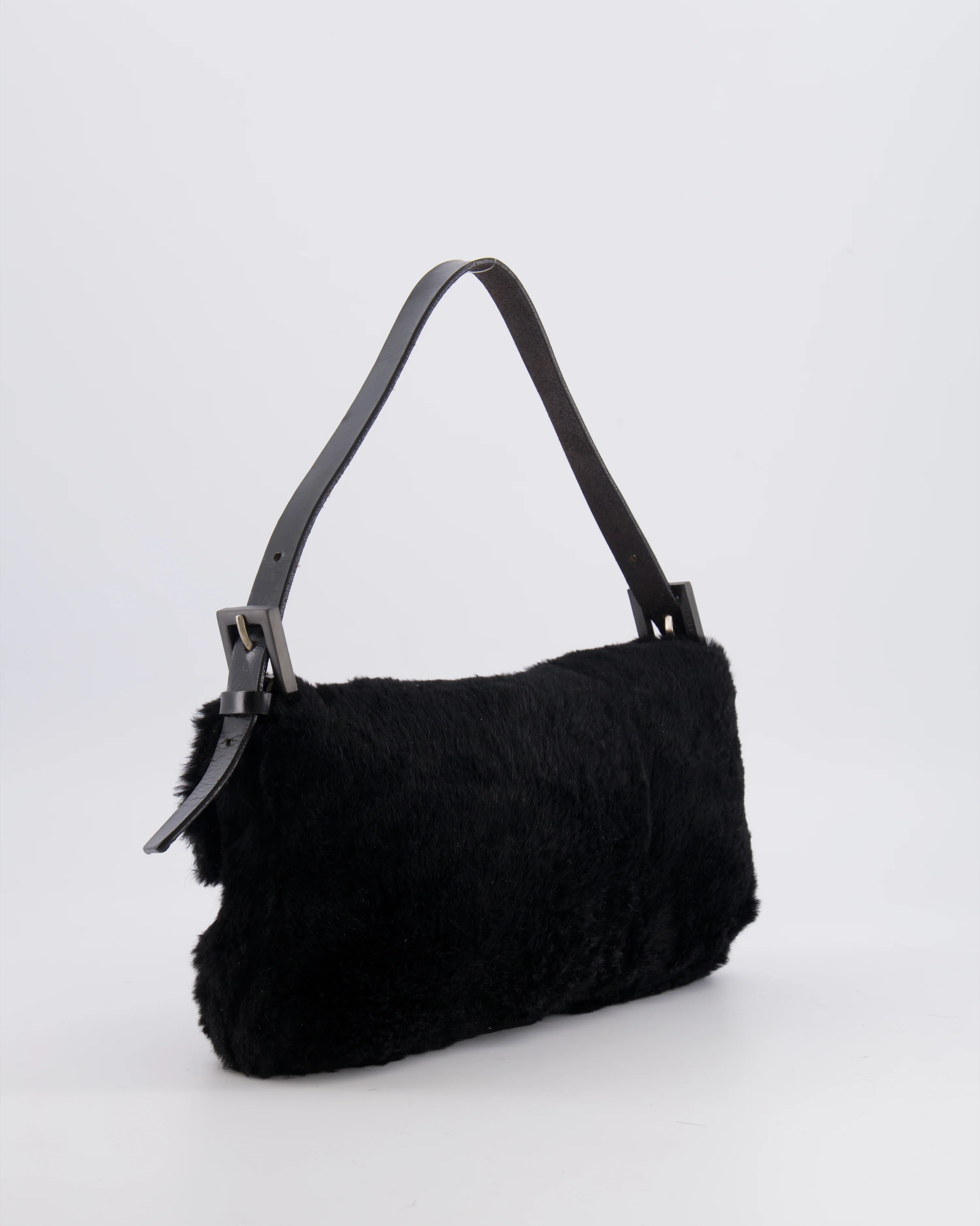 Fendi Vintage Black Rabbit Fur Baguette Shoulder Bag with Black Leather Details - Image 7
