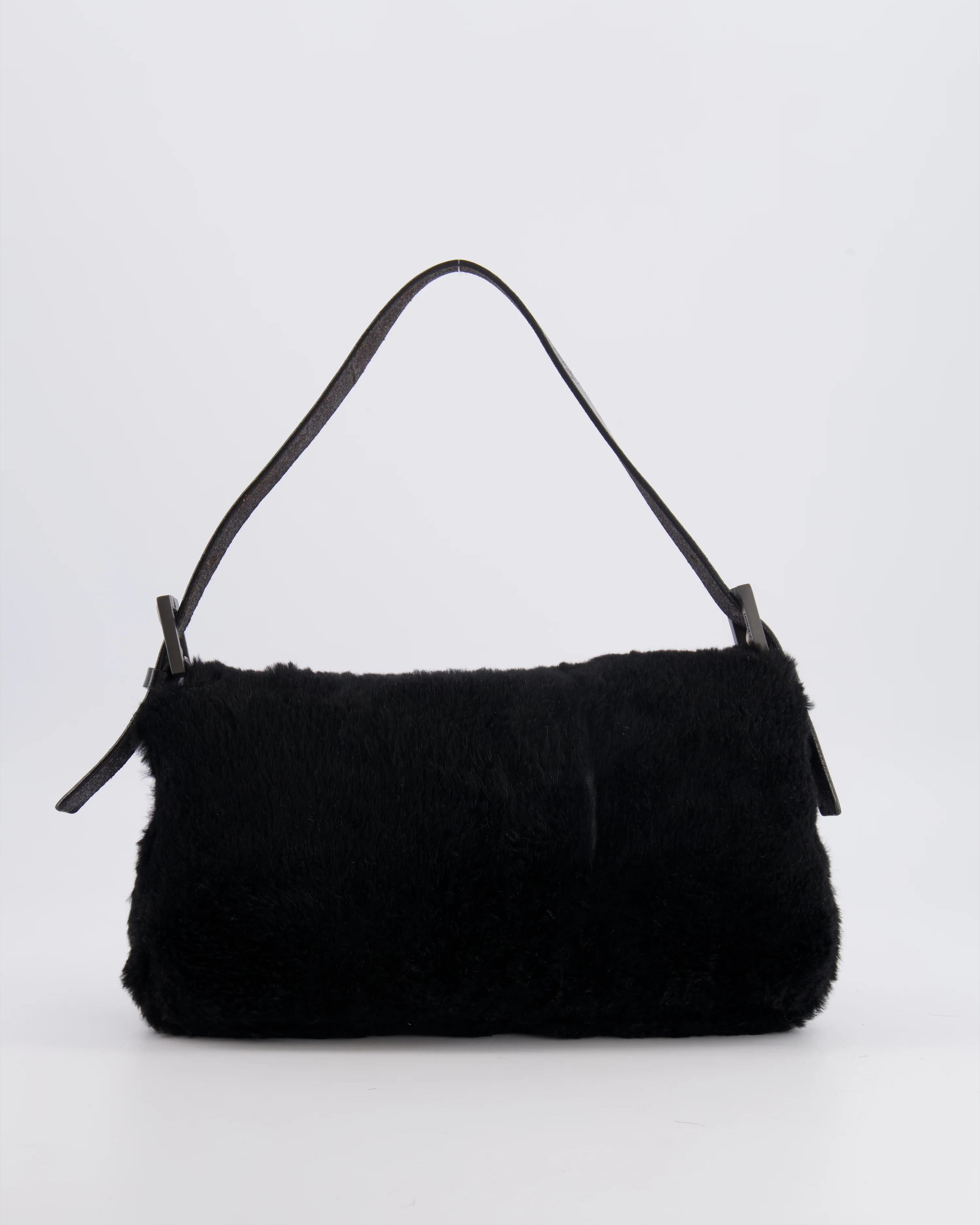 Fendi Vintage Black Rabbit Fur Baguette Shoulder Bag with Black Leather Details - Image 8