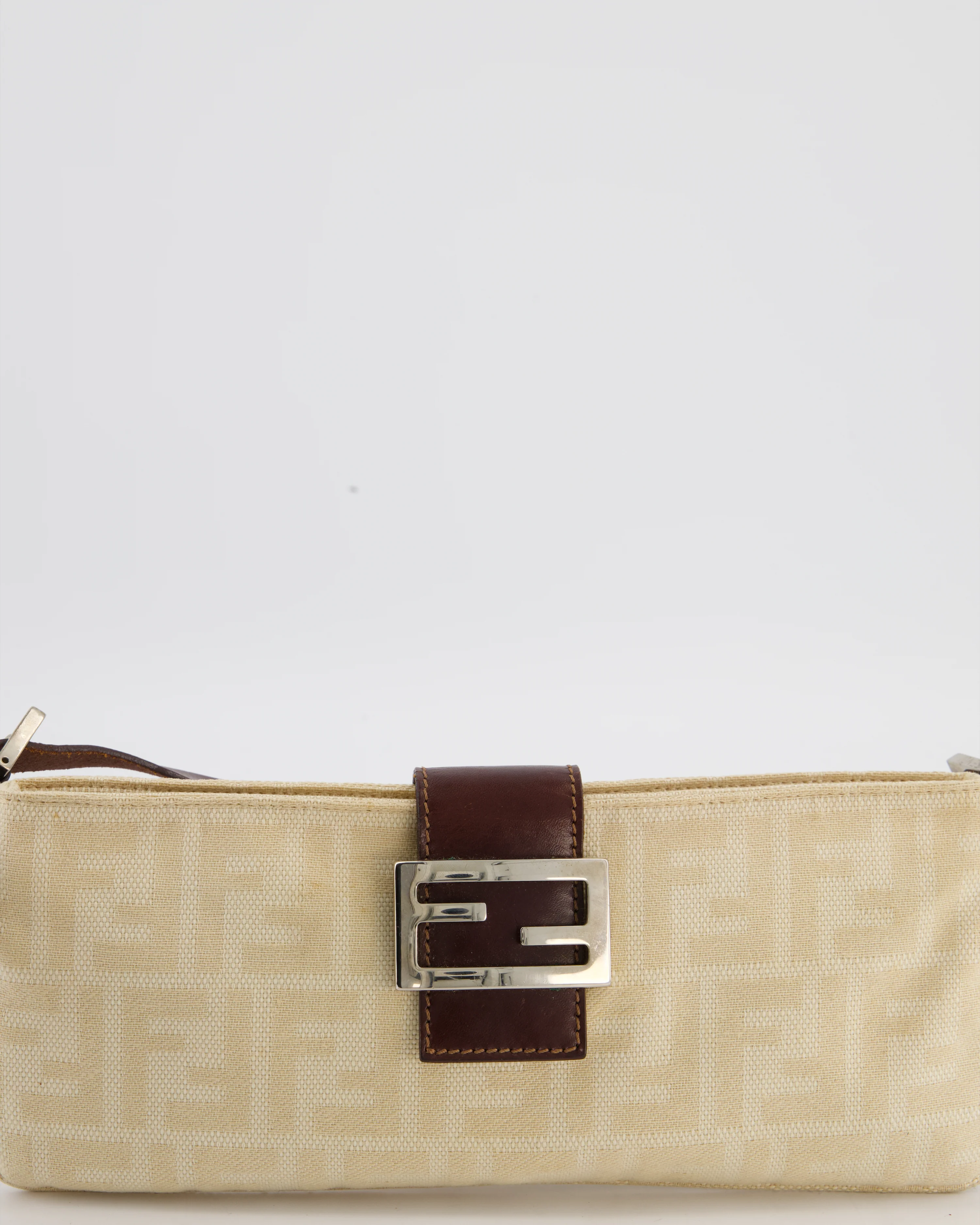 Fendi Vintage Cream Zucca Canvas Baguette Bag with Silver Hardware - Image 13