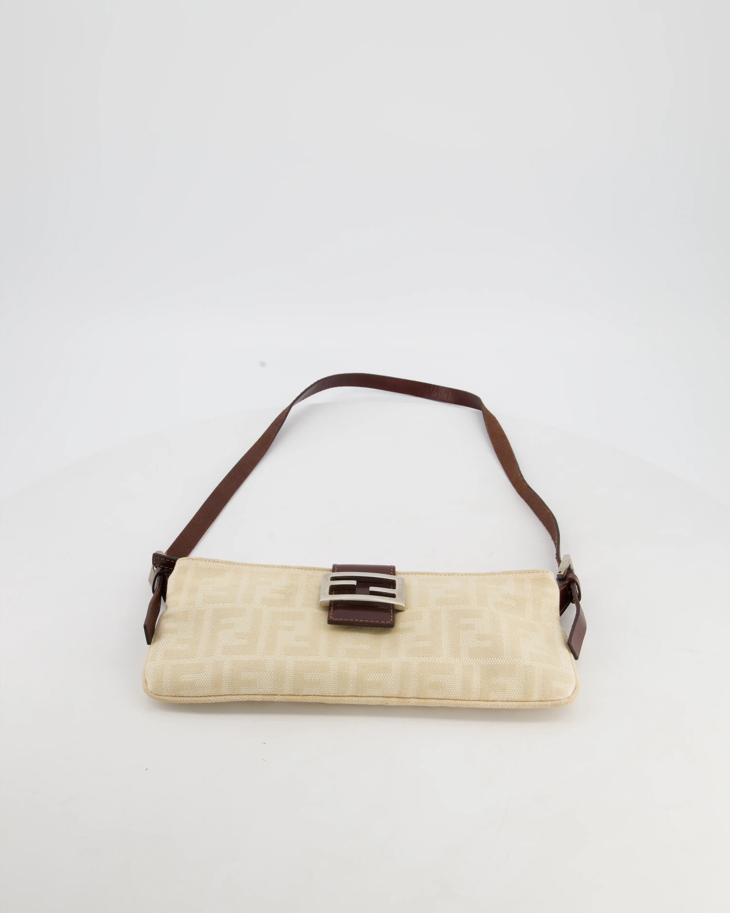 Fendi Vintage Cream Zucca Canvas Baguette Bag with Silver Hardware - Image 17