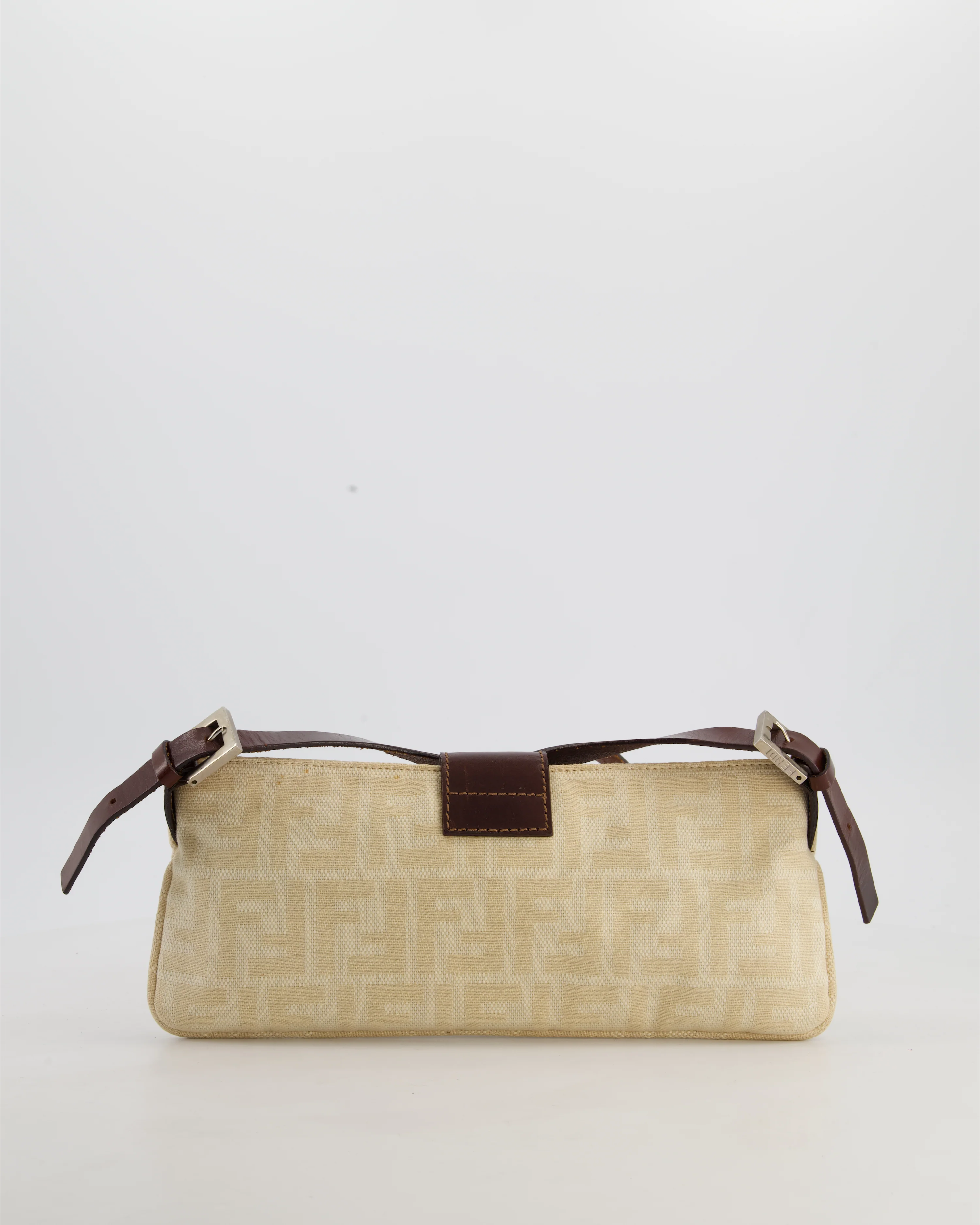 Fendi Vintage Cream Zucca Canvas Baguette Bag with Silver Hardware - Image 6