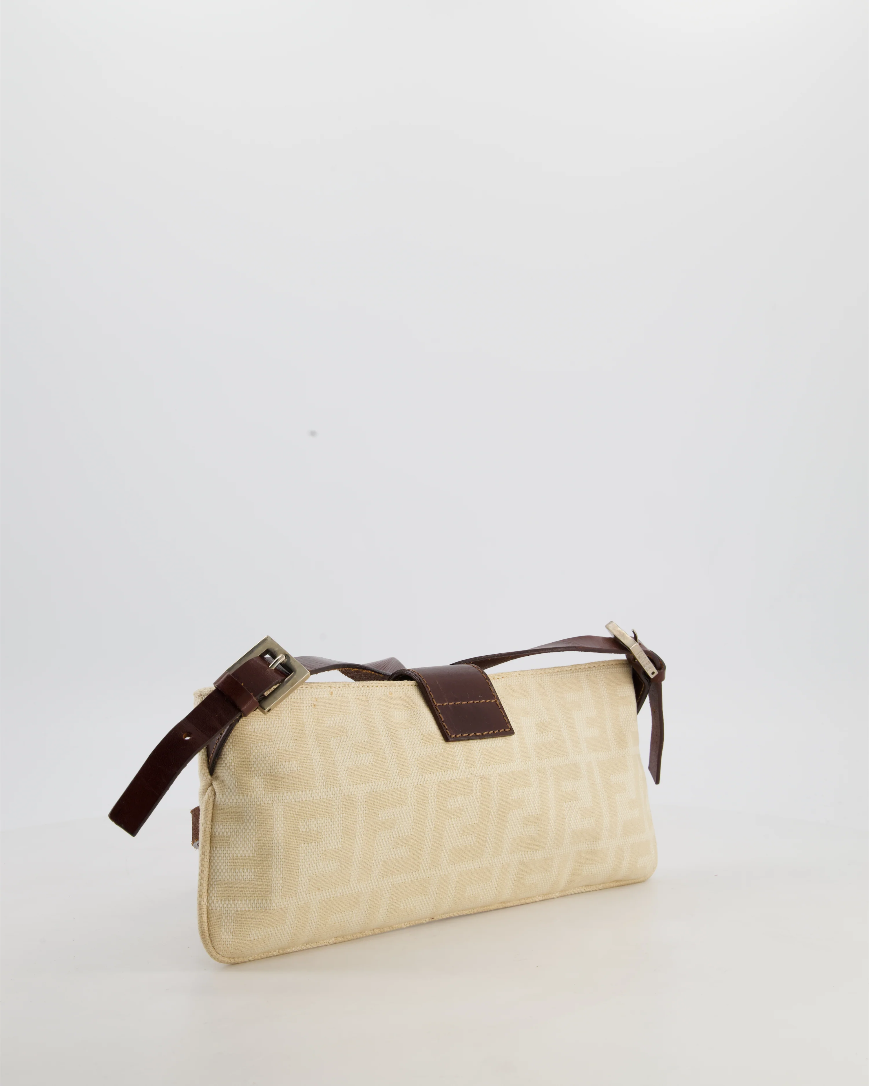 Fendi Vintage Cream Zucca Canvas Baguette Bag with Silver Hardware - Image 7