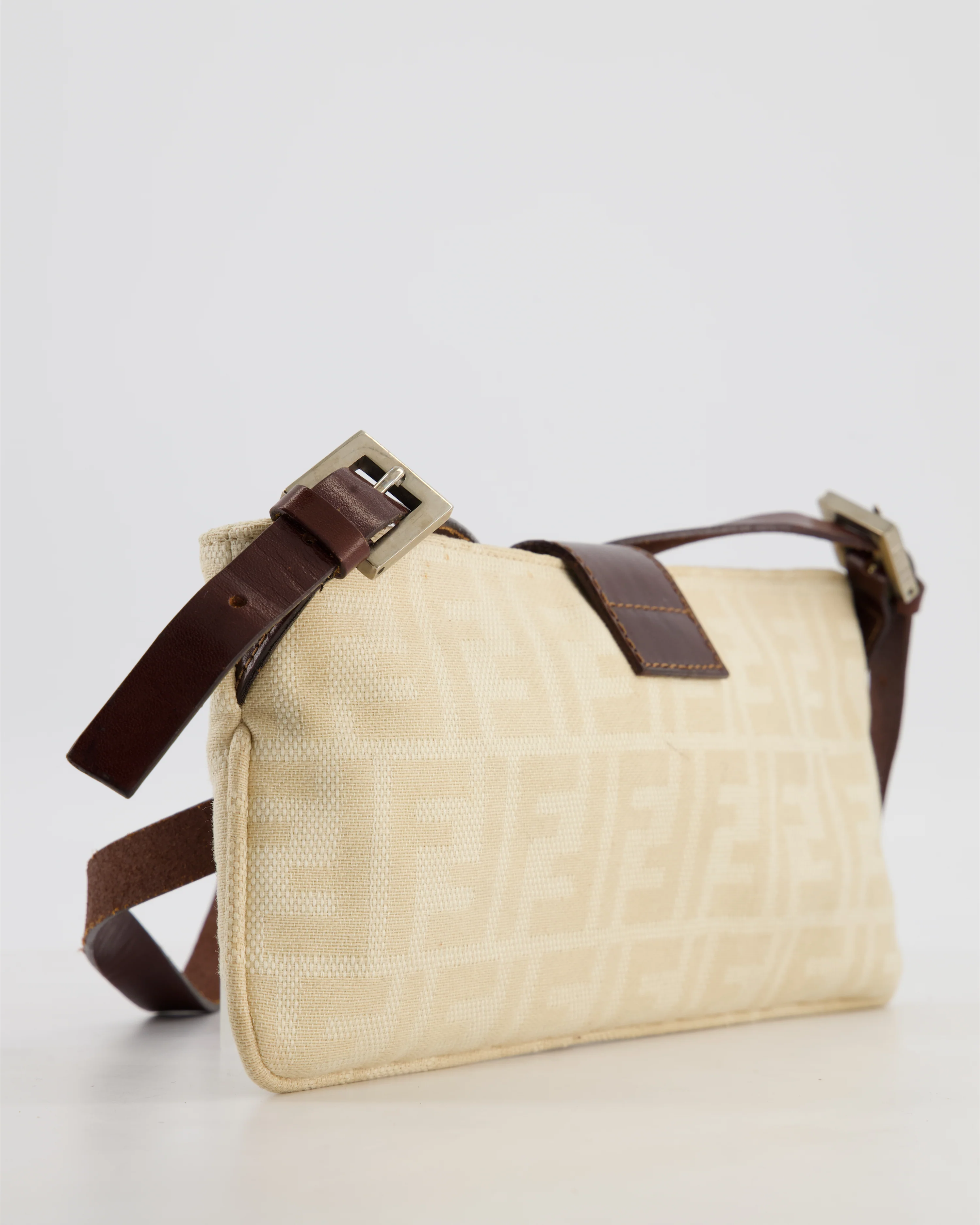 Fendi Vintage Cream Zucca Canvas Baguette Bag with Silver Hardware - Image 9
