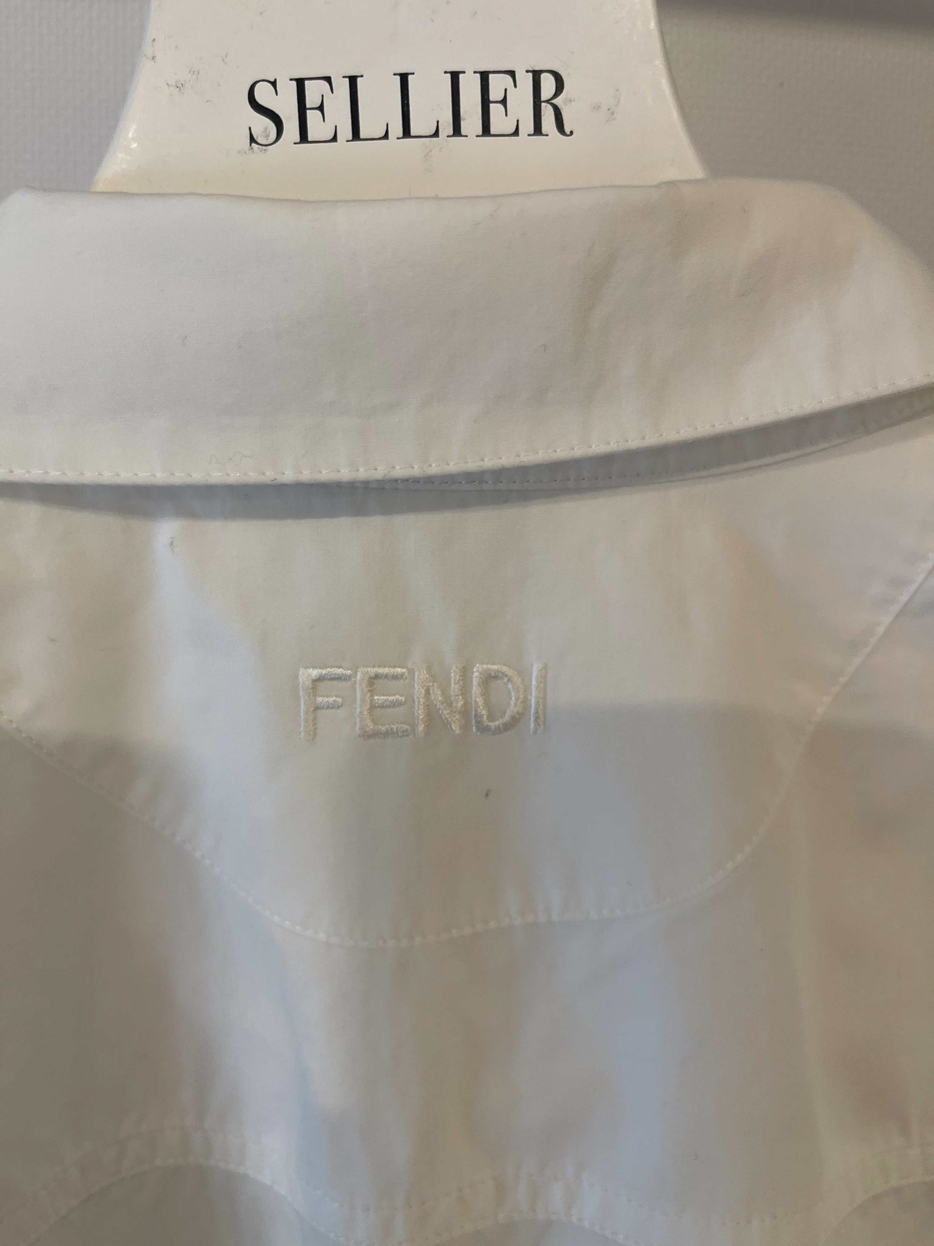 Fendi White Long-Sleeve Shirt Dress with Pockets and Logo Detail Size IT 42 (UK 10) - Image 7