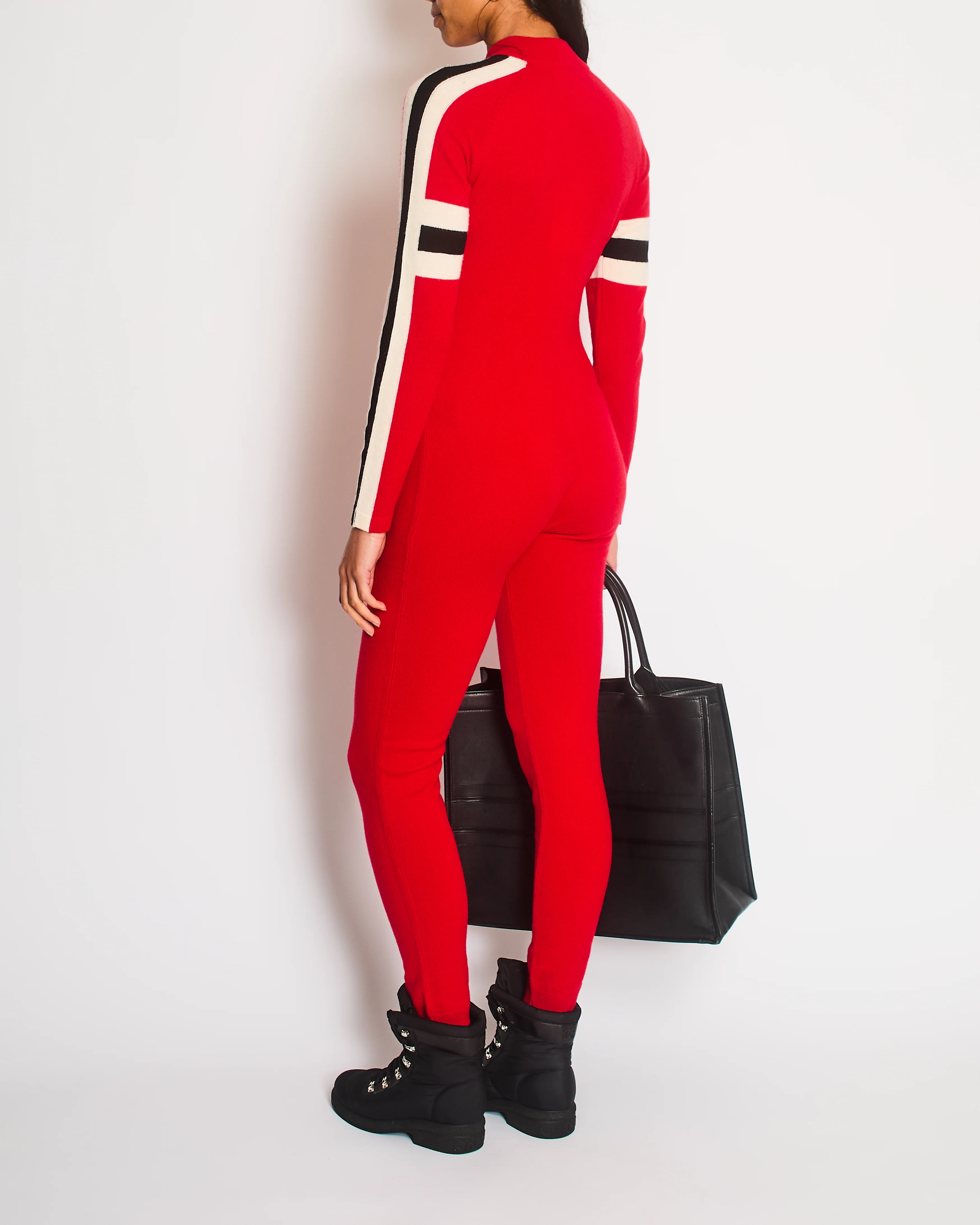 Izaak Azanei Merino Red Ski Jumpsuit With Black and White Stripe Detailing Size S-M (UK 8-10) - Image 3
