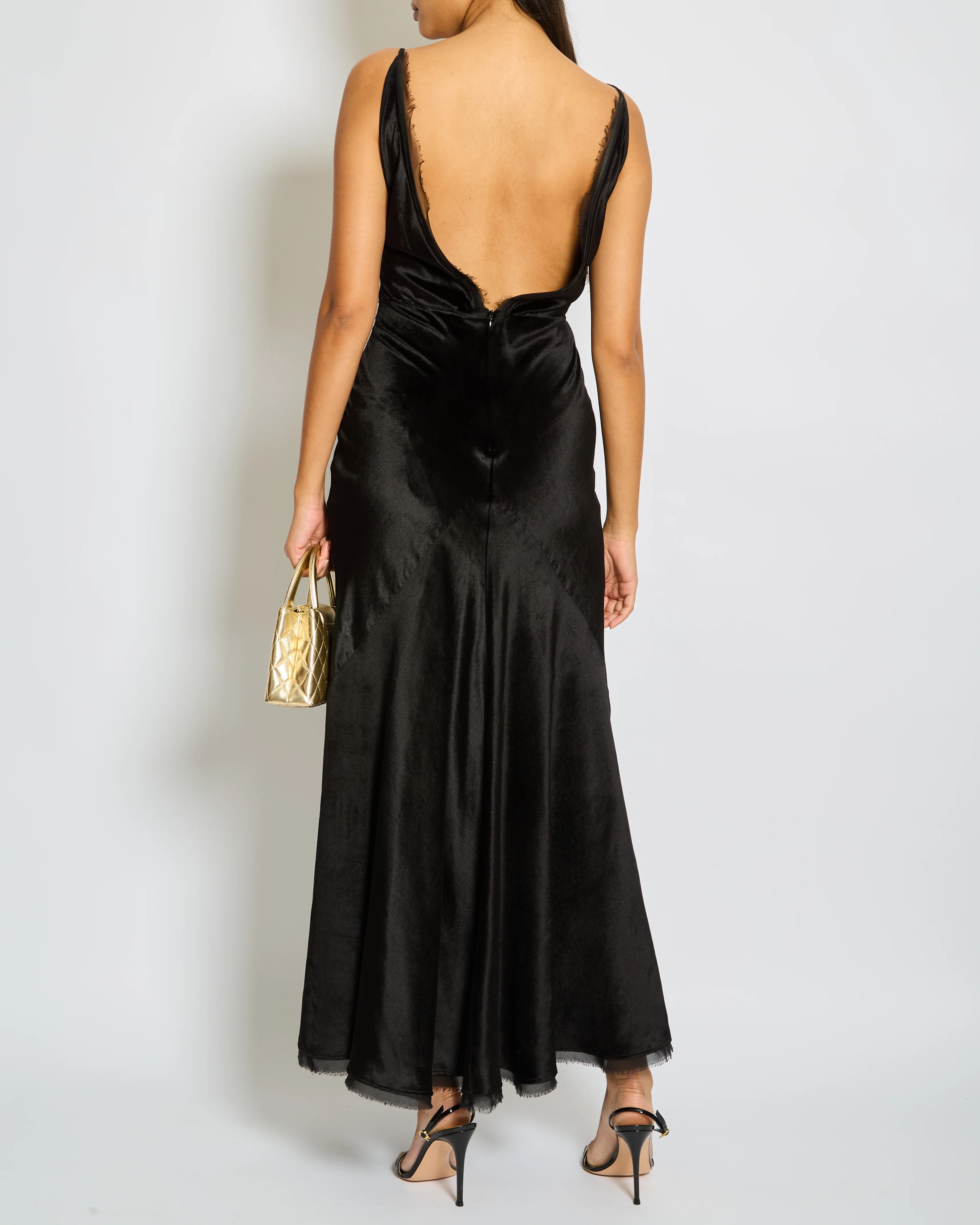 Gabriela Hearst Black Silk V Neck Maxi Dress with Frayed Edge Detail Size  IT 38 (UK 6) - Image 4
