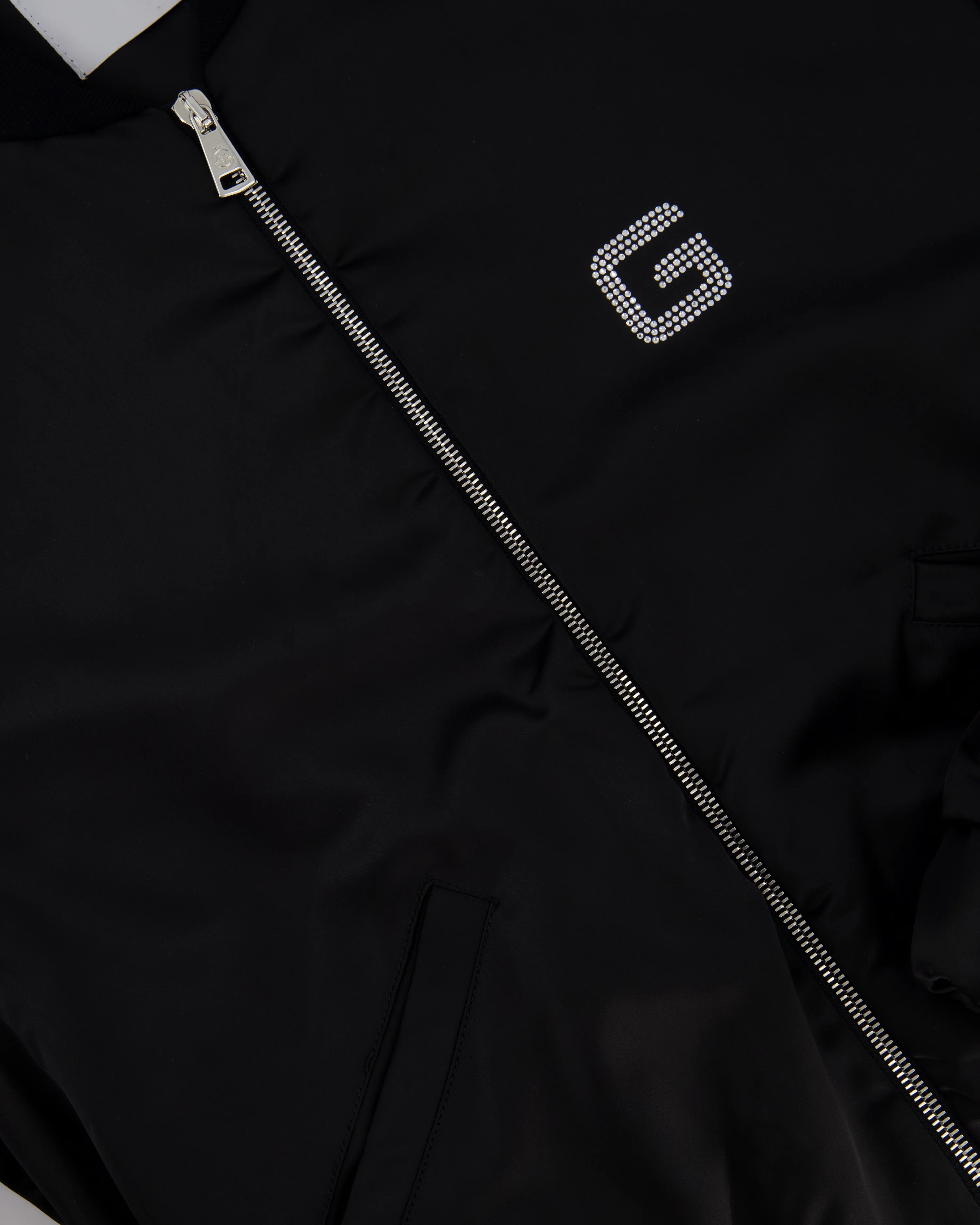 Gaëlle Paris Black Bomber Jacket with Raunched Sleeves and Crystal G Detail Size IT 42 (UK 10) - Image 7