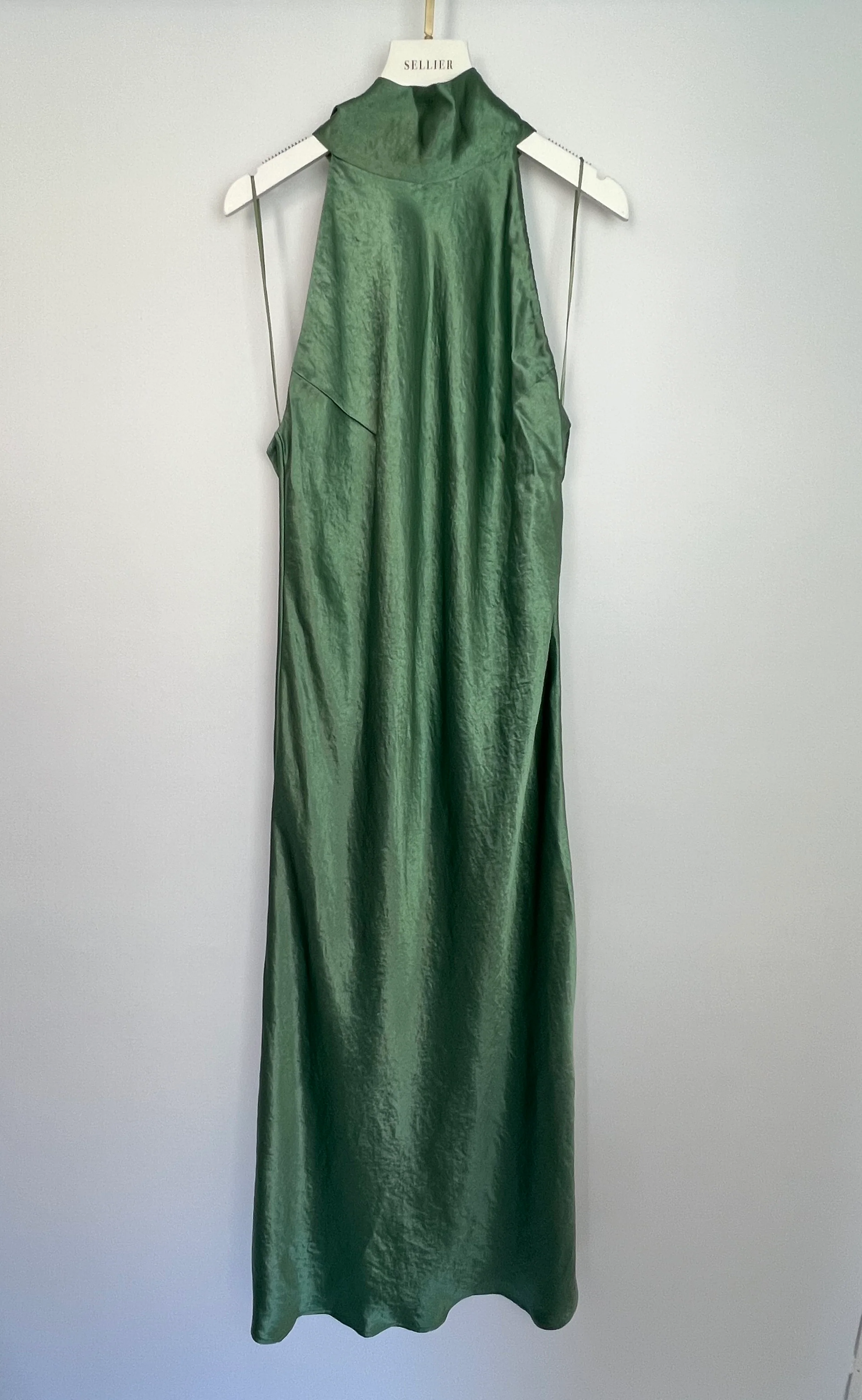 Galvan Green Silk Halter Neck Maxi Dress with Neck Tie Detail Size FR 44 (UK 16) - Image 9