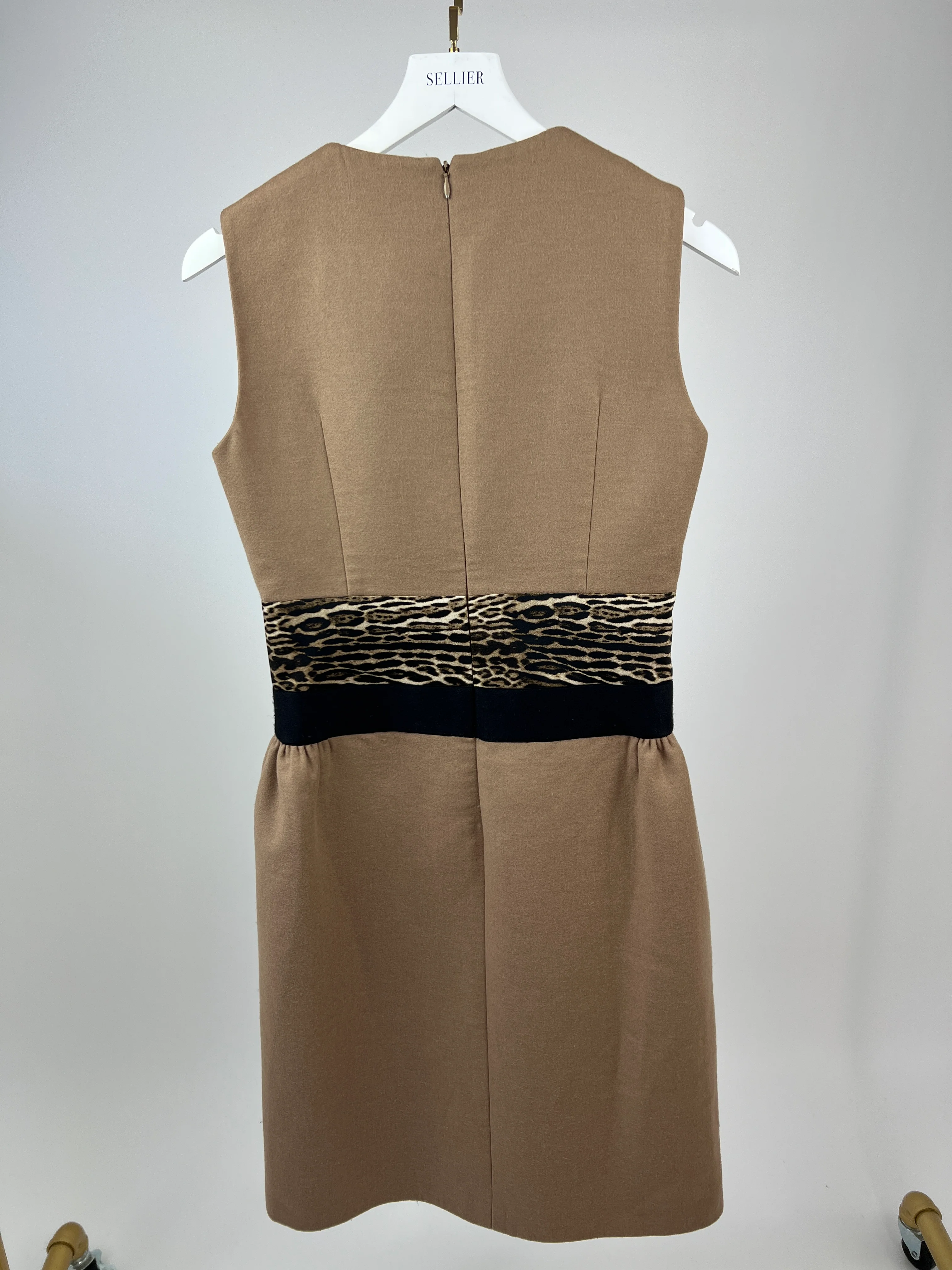 Giambattista Valli Camel Halter-Neck Midi Dress with Leopard Print Waist Detail IT 42 (UK 10) - Image 6