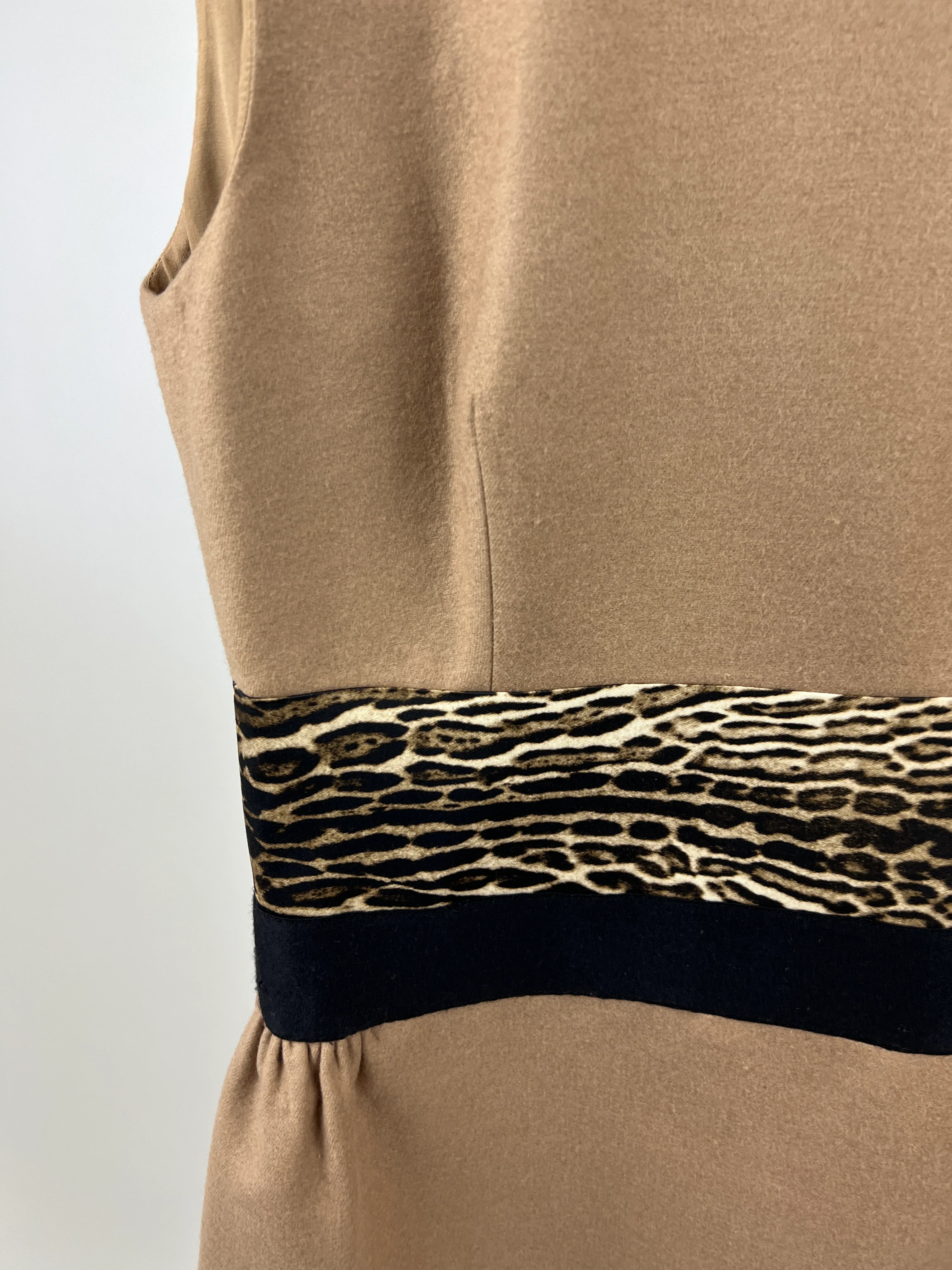 Giambattista Valli Camel Halter-Neck Midi Dress with Leopard Print Waist Detail IT 42 (UK 10) - Image 9