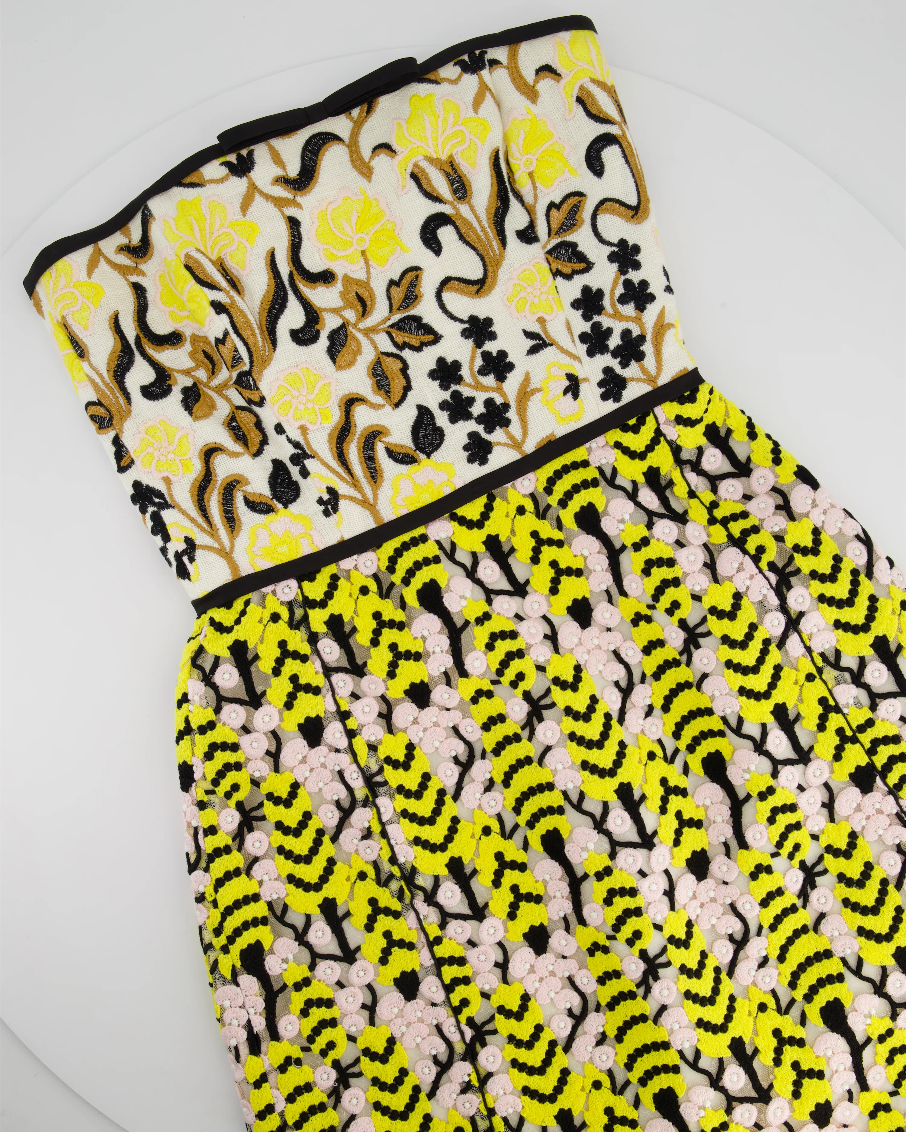 Giambattista Valli Lace & Floral Embroidery Yellow, Pink, Black Strapless Mini Dress size IT 40 (UK 8) - Image 8