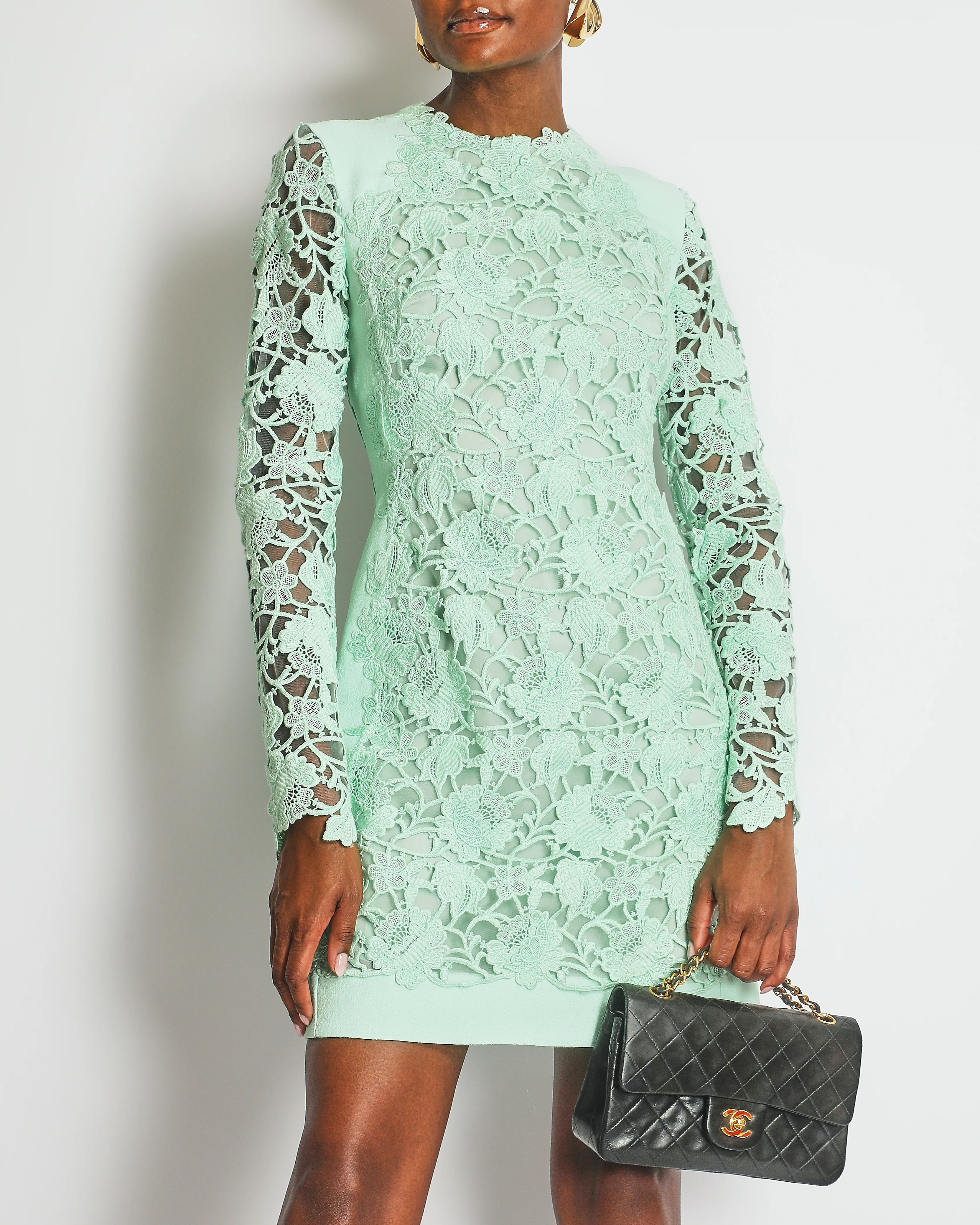 Giambattista Valli Mint Green Lace Long-Sleeve Dress IT 38 (UK 6) RRP £2900 - Image 2
