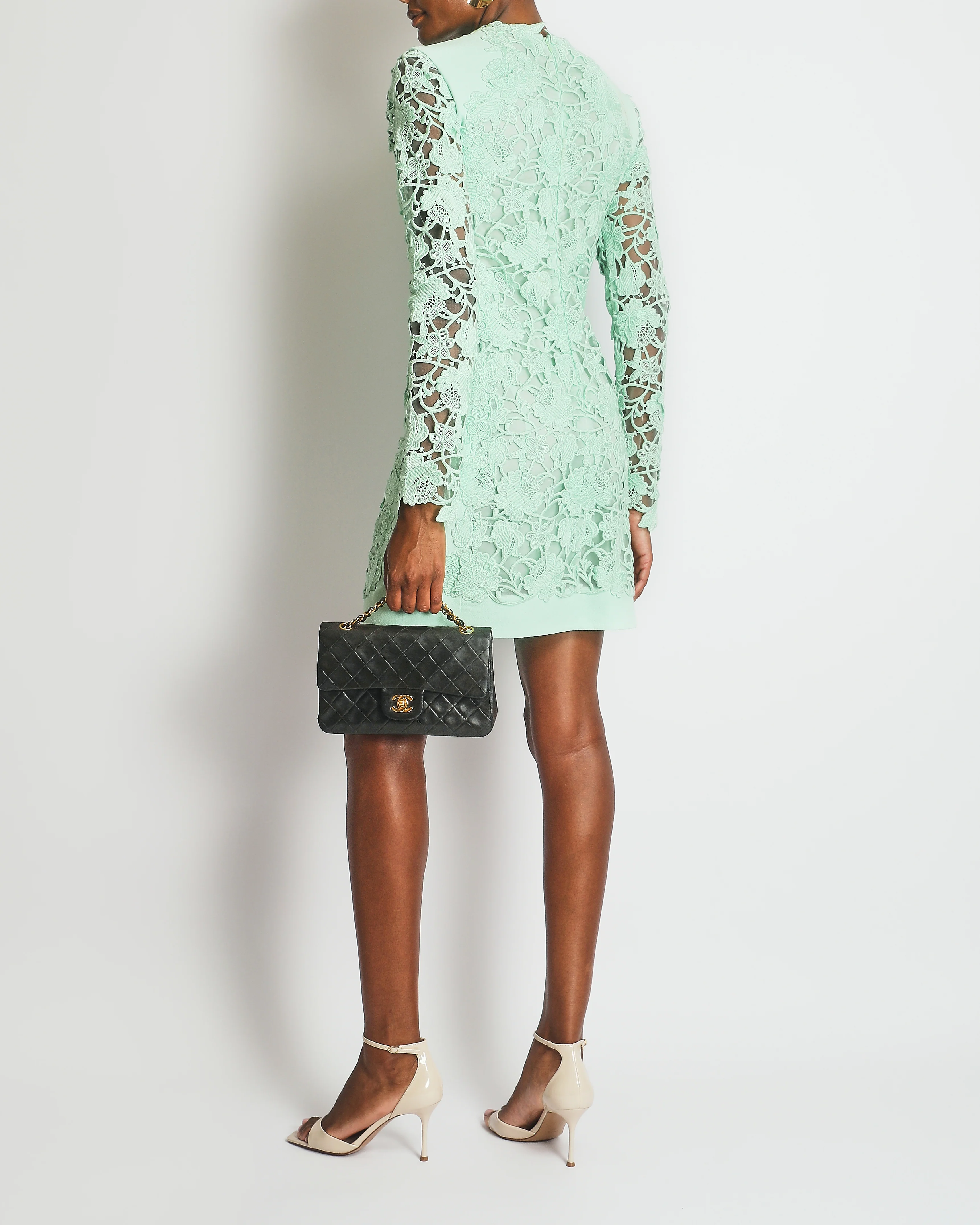 Giambattista Valli Mint Green Lace Long-Sleeve Dress IT 38 (UK 6) RRP £2900 - Image 3