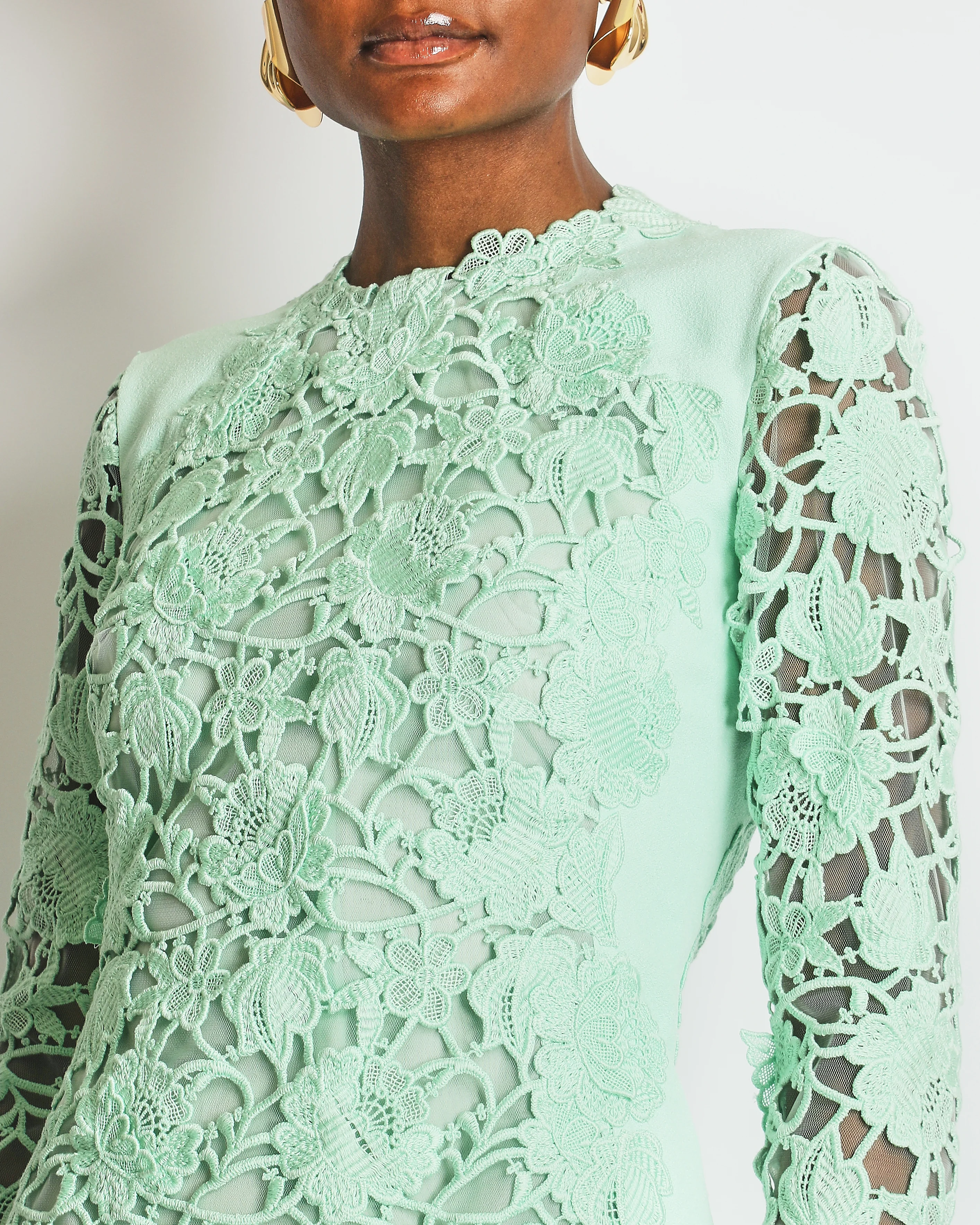 Giambattista Valli Mint Green Lace Long-Sleeve Dress IT 38 (UK 6) RRP £2900 - Image 4