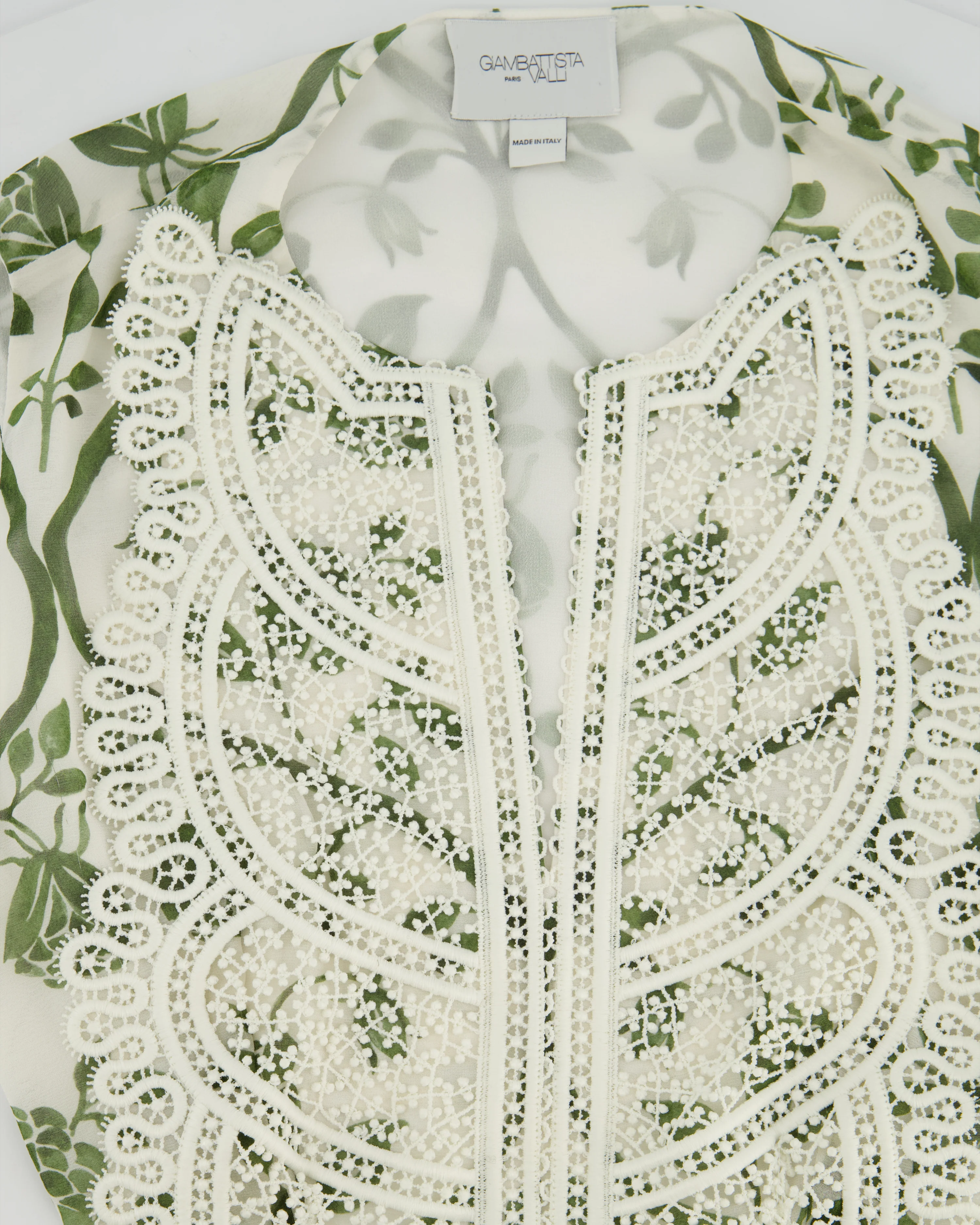 Giambattista Valli White and Green Sleeveless Floral Midi Dress with Lace Bodice and Cut Out at the Back Size IT 36 (UK 4) - Image 9