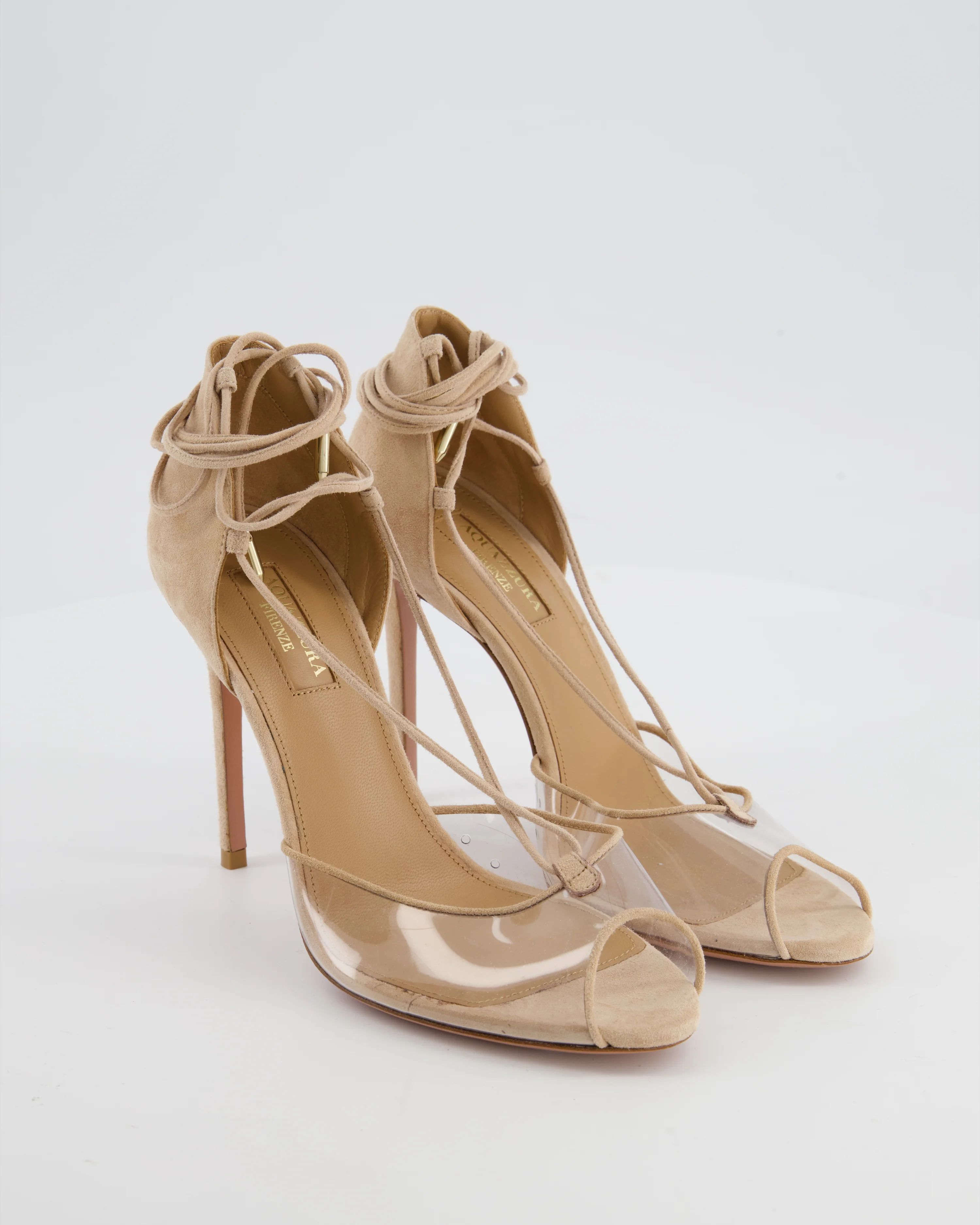 Aquazzura Beige Perspex Toe Suede Heels Size EU 36.5 - Image 2