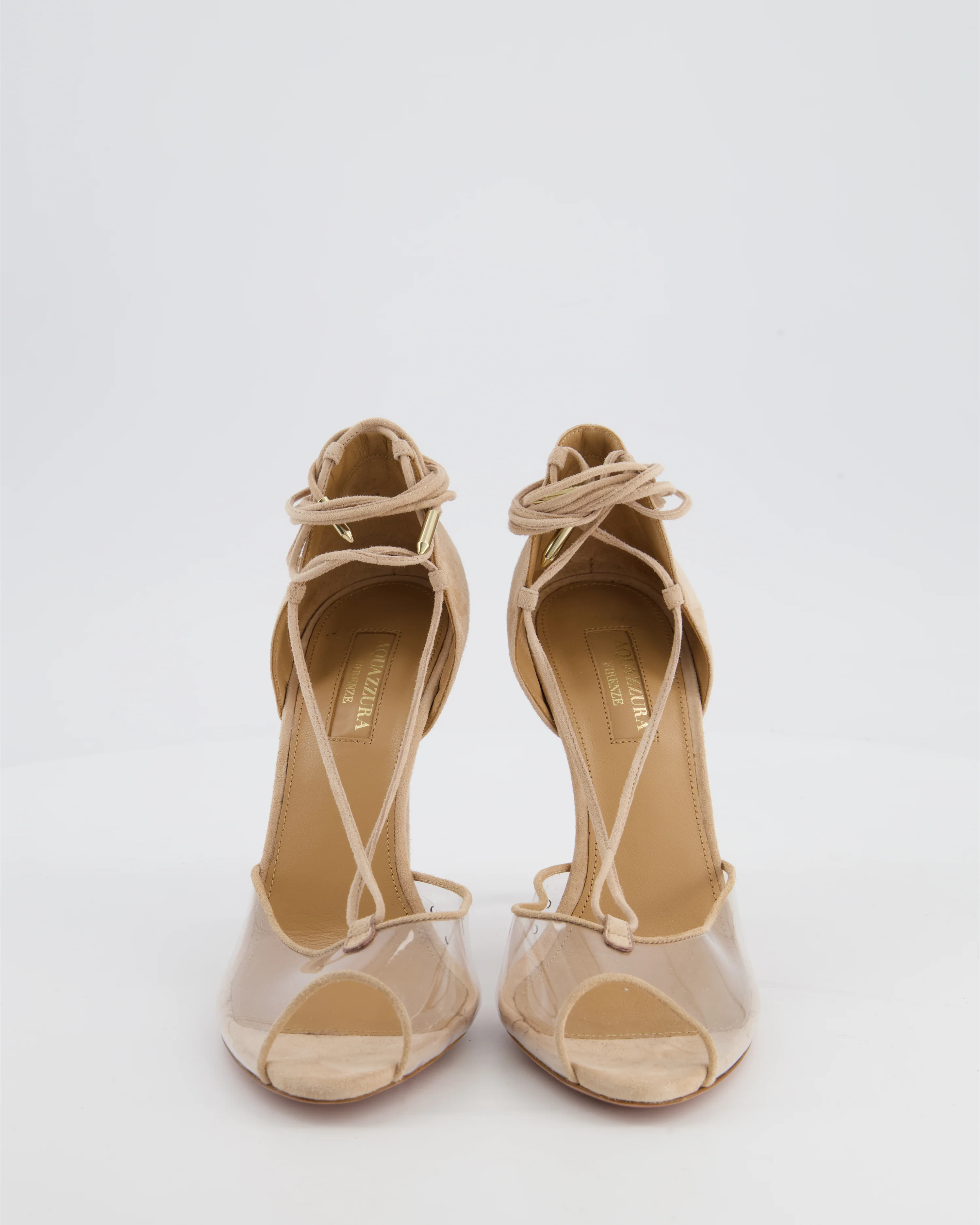 Aquazzura Beige Perspex Toe Suede Heels Size EU 36.5 - Image 4
