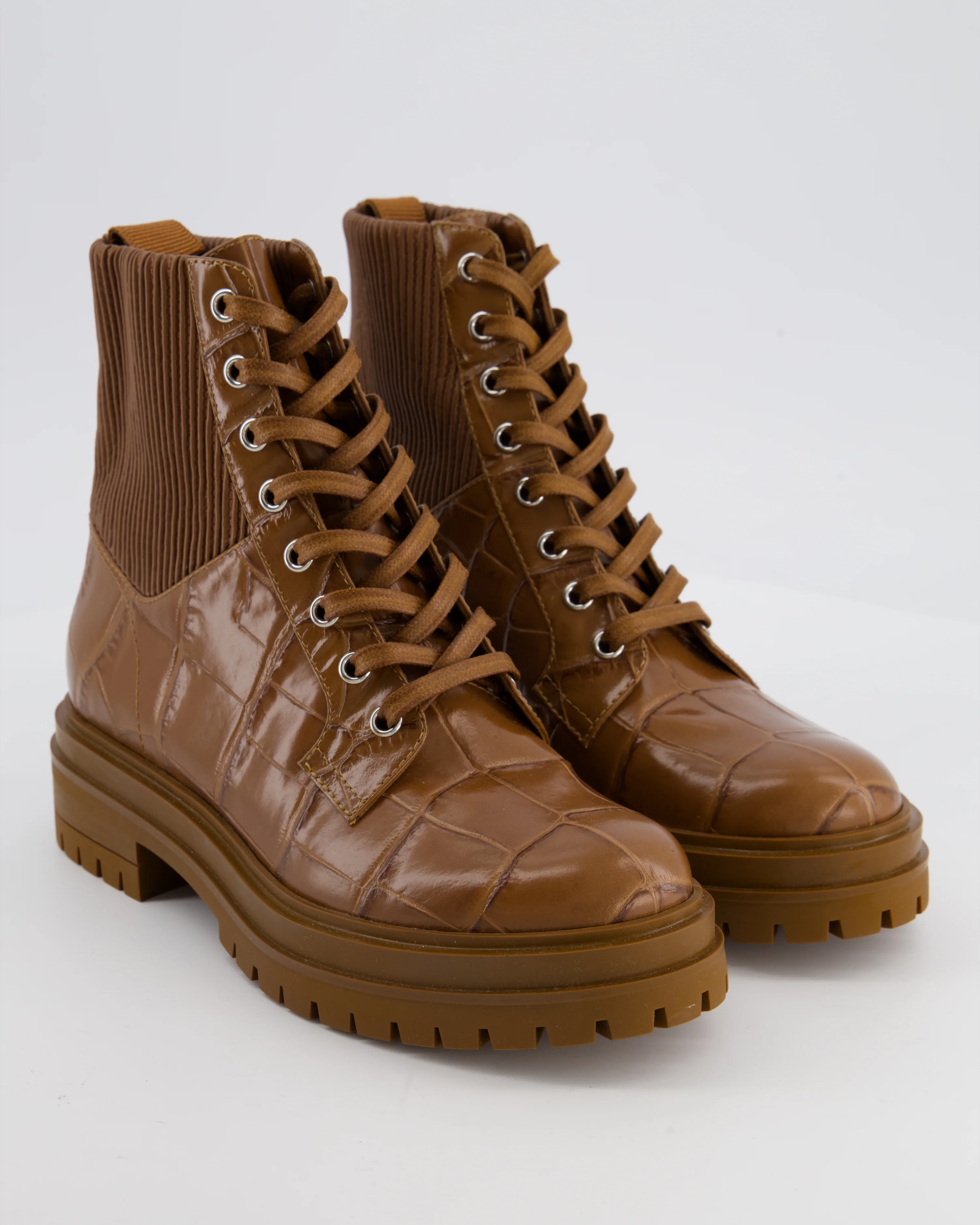 Gianvito Rossi Brown Crocodile Embossed Leather Ankle Boots with Elasticated Ankle Detail EU 37 - Image 2