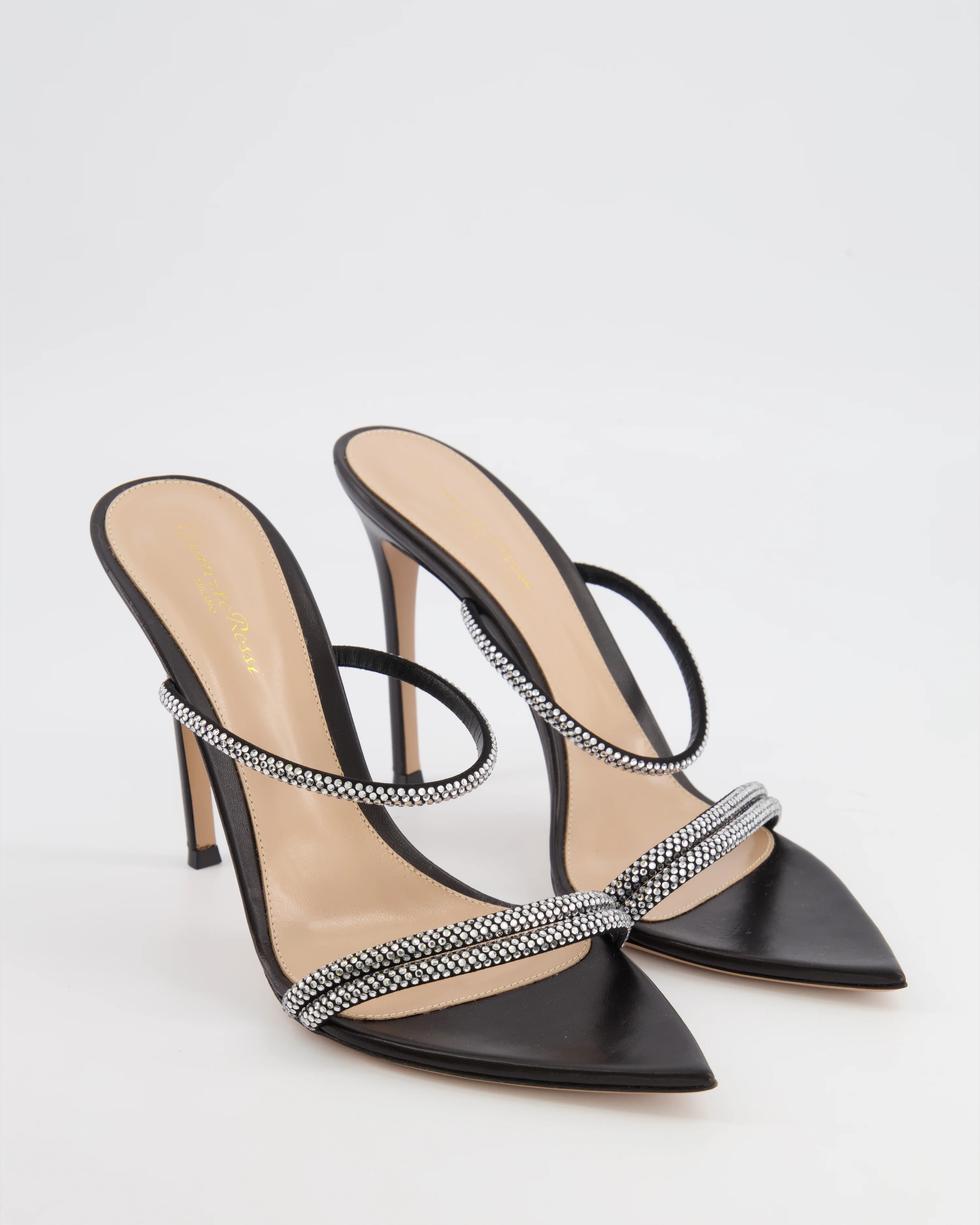 Gianvito Rossi Cannes Black Leather Crystal Embellished Heeled Sandals Size EU 40.5 - Image 2
