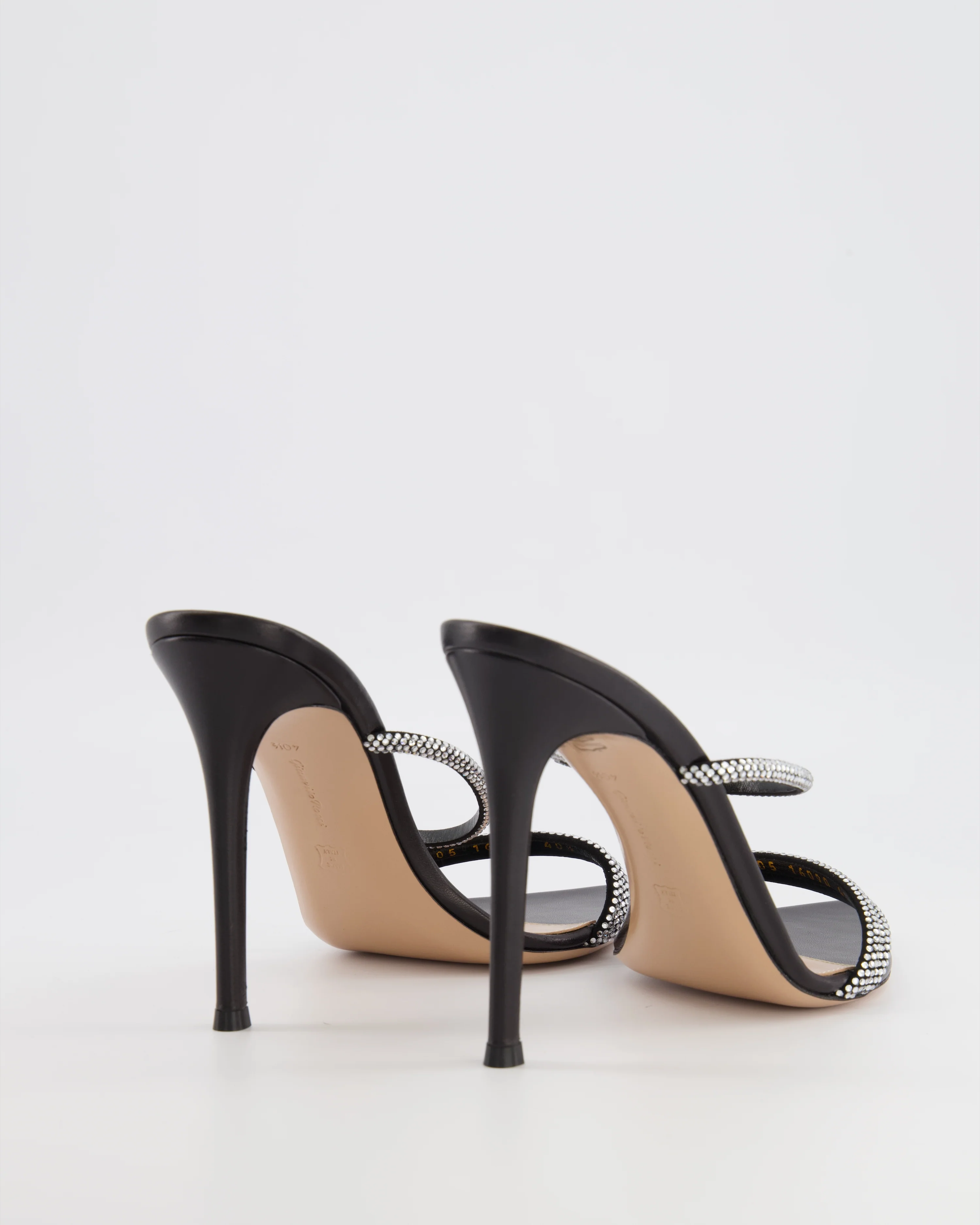 Gianvito Rossi Cannes Black Leather Crystal Embellished Heeled Sandals Size EU 40.5 - Image 3