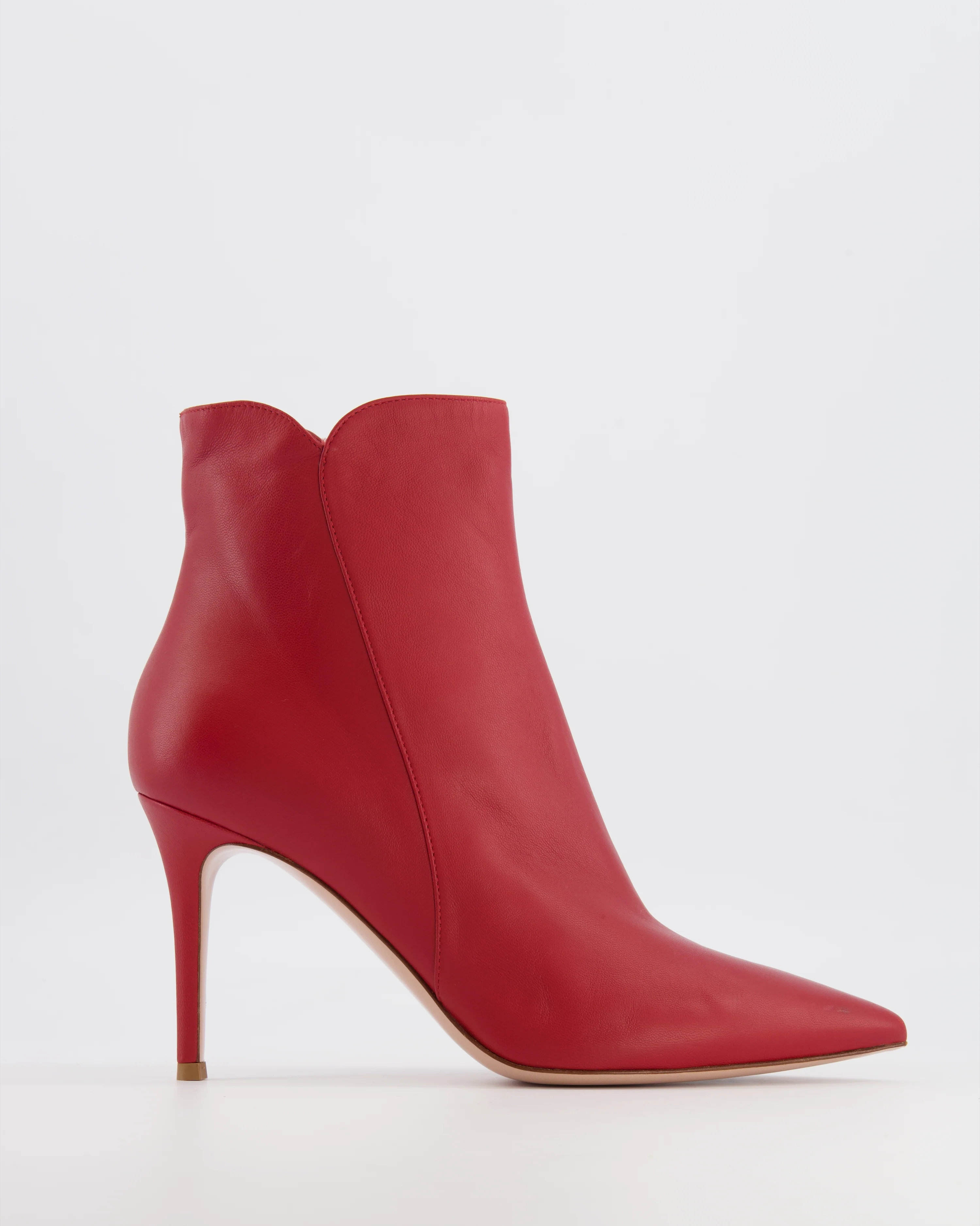 Gianvito Rossi Red Leather Pointed Heeled Ankle Boots Size EU 40