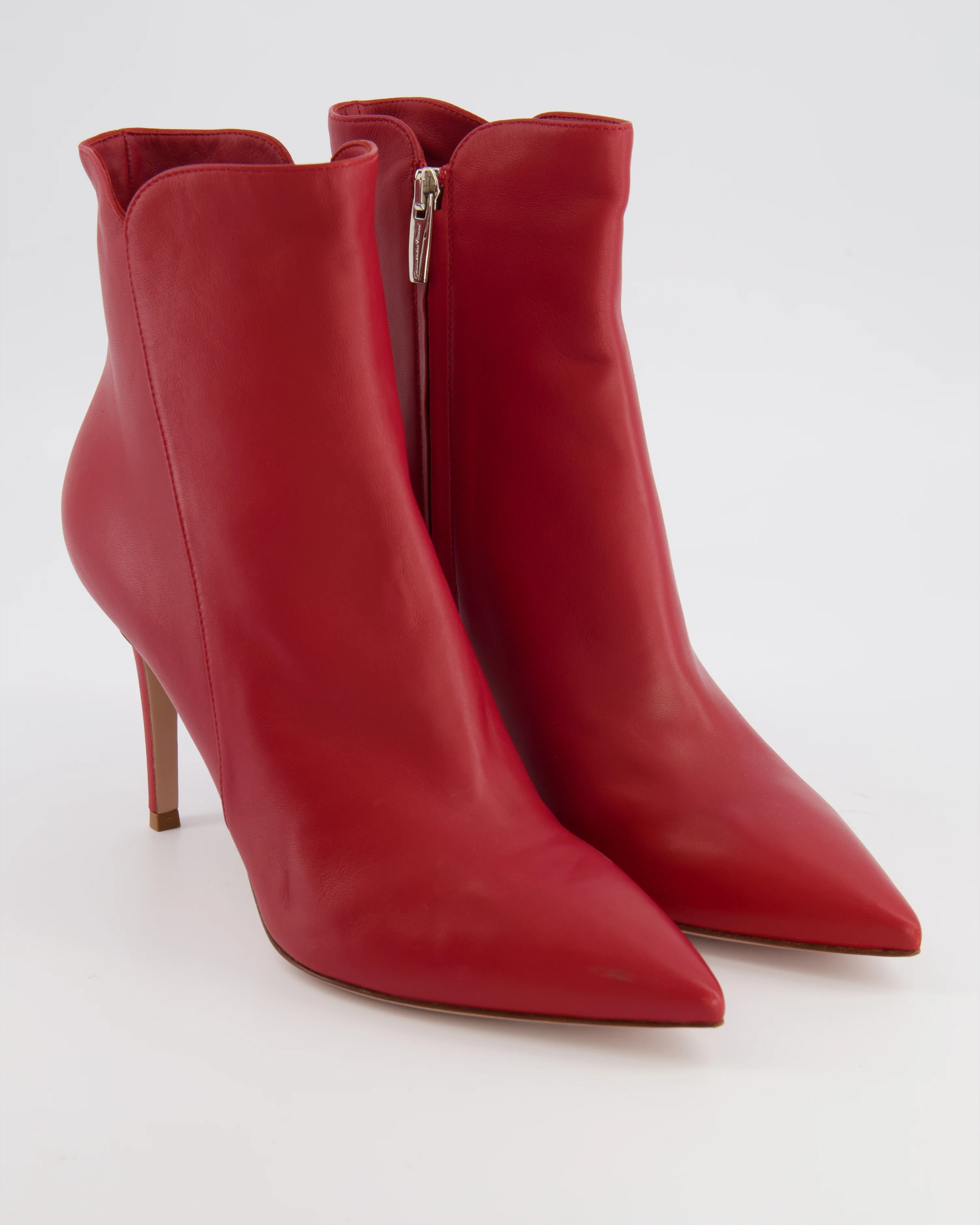 Gianvito Rossi Red Leather Pointed Heeled Ankle Boots Size EU 40 - Image 2