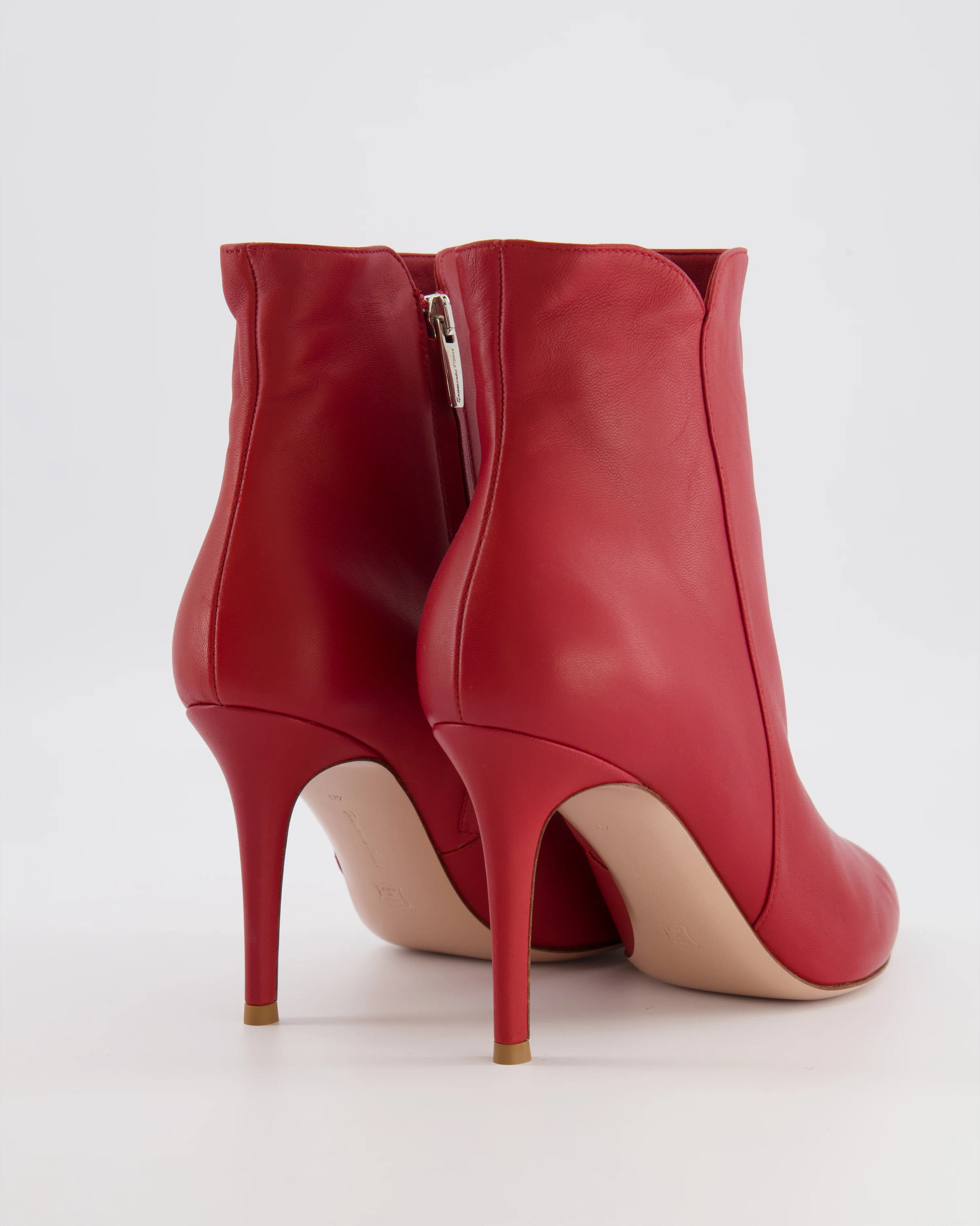 Gianvito Rossi Red Leather Pointed Heeled Ankle Boots Size EU 40 - Image 3
