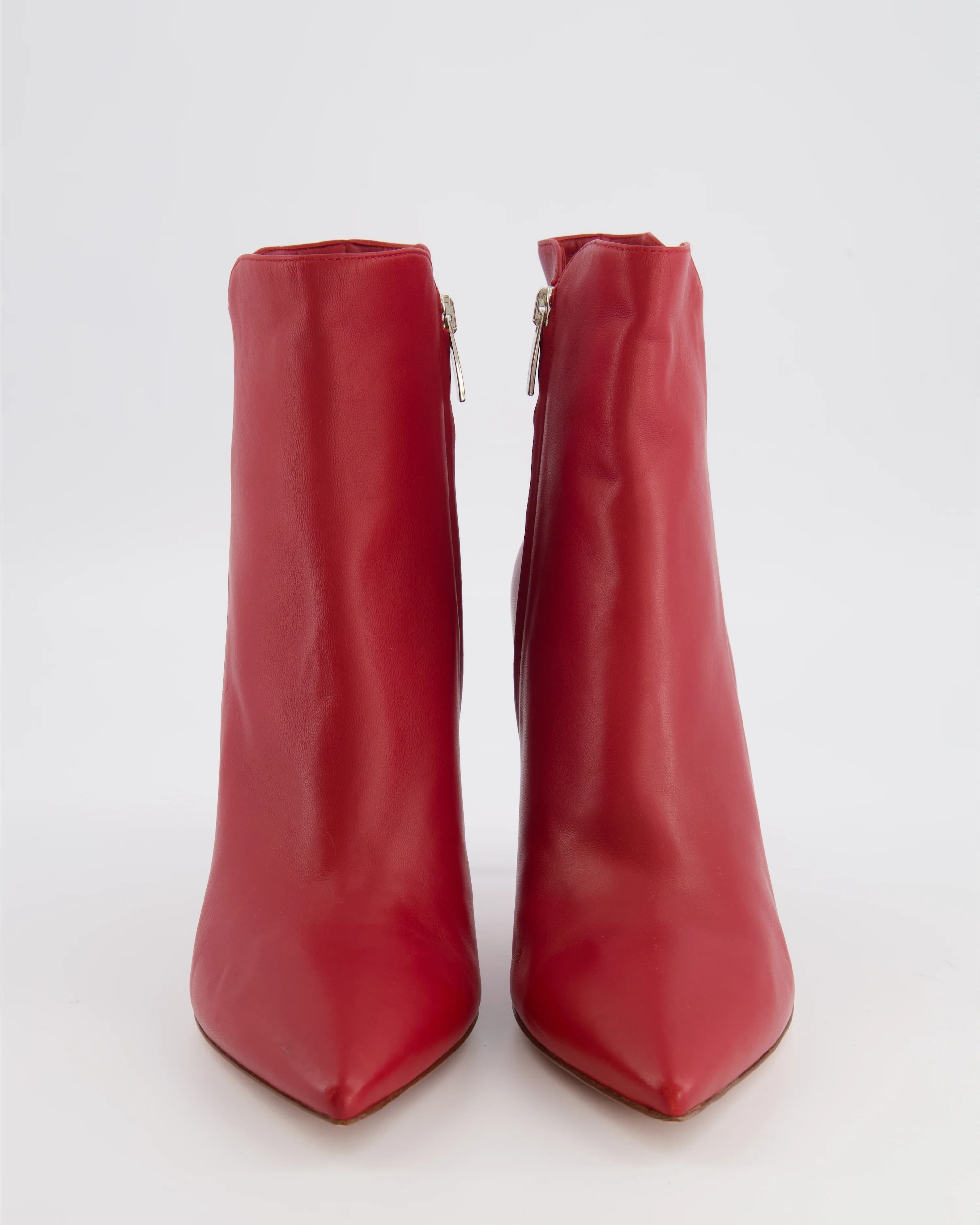Gianvito Rossi Red Leather Pointed Heeled Ankle Boots Size EU 40 - Image 4