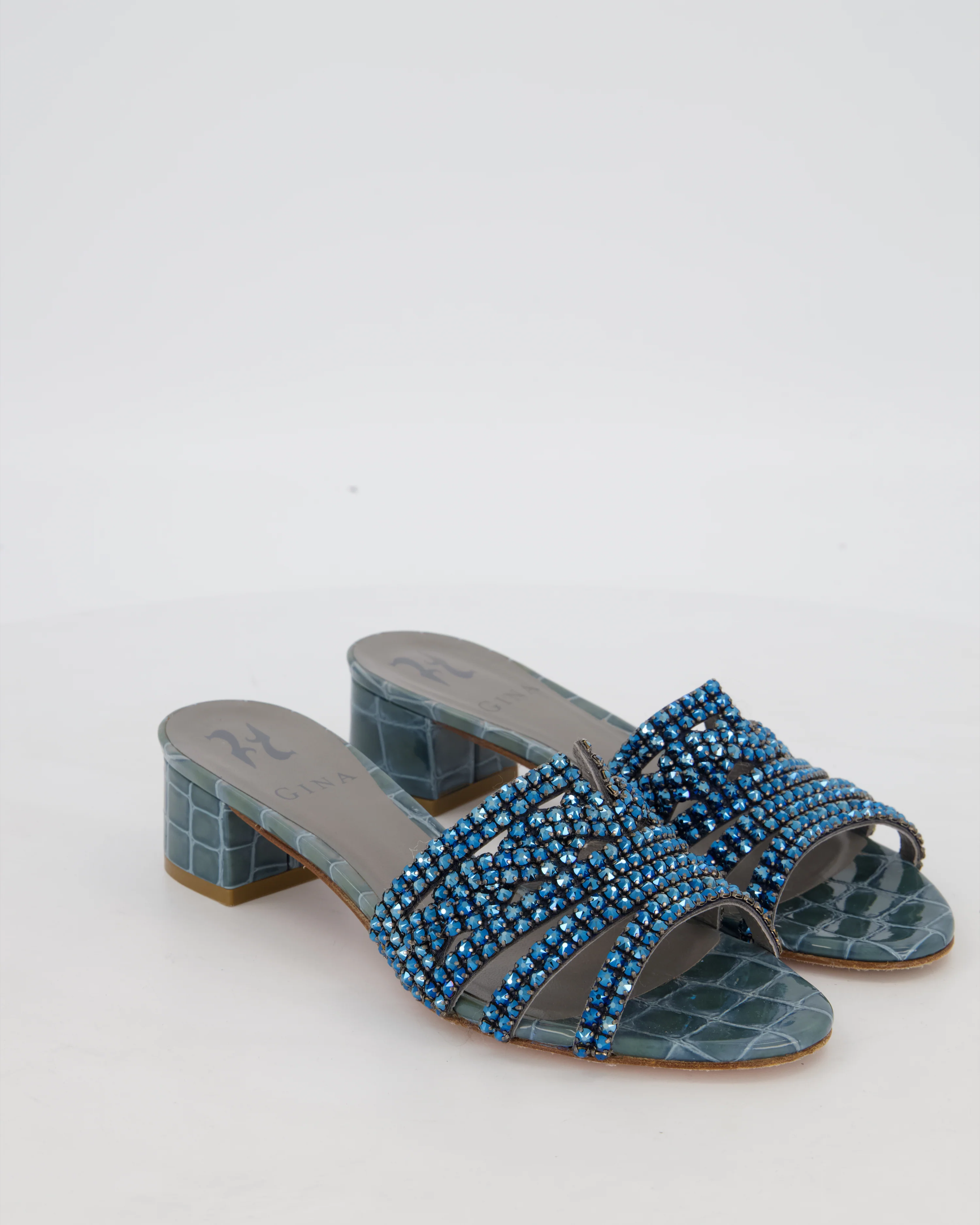 Gina Blue Croc Effect Embellished Stirling Sandals Size EU 37 - Image 2