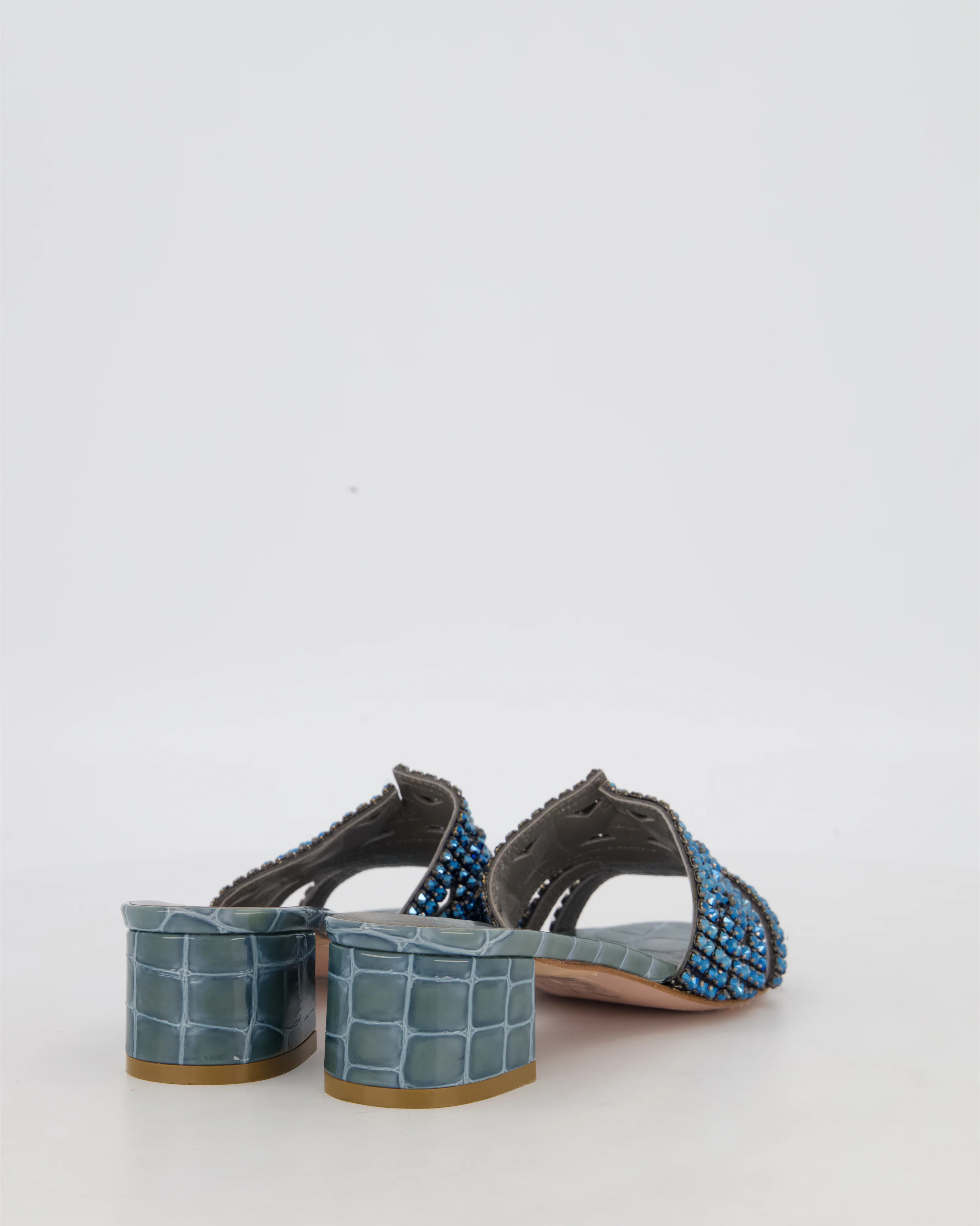 Gina Blue Croc Effect Embellished Stirling Sandals Size EU 37 - Image 4