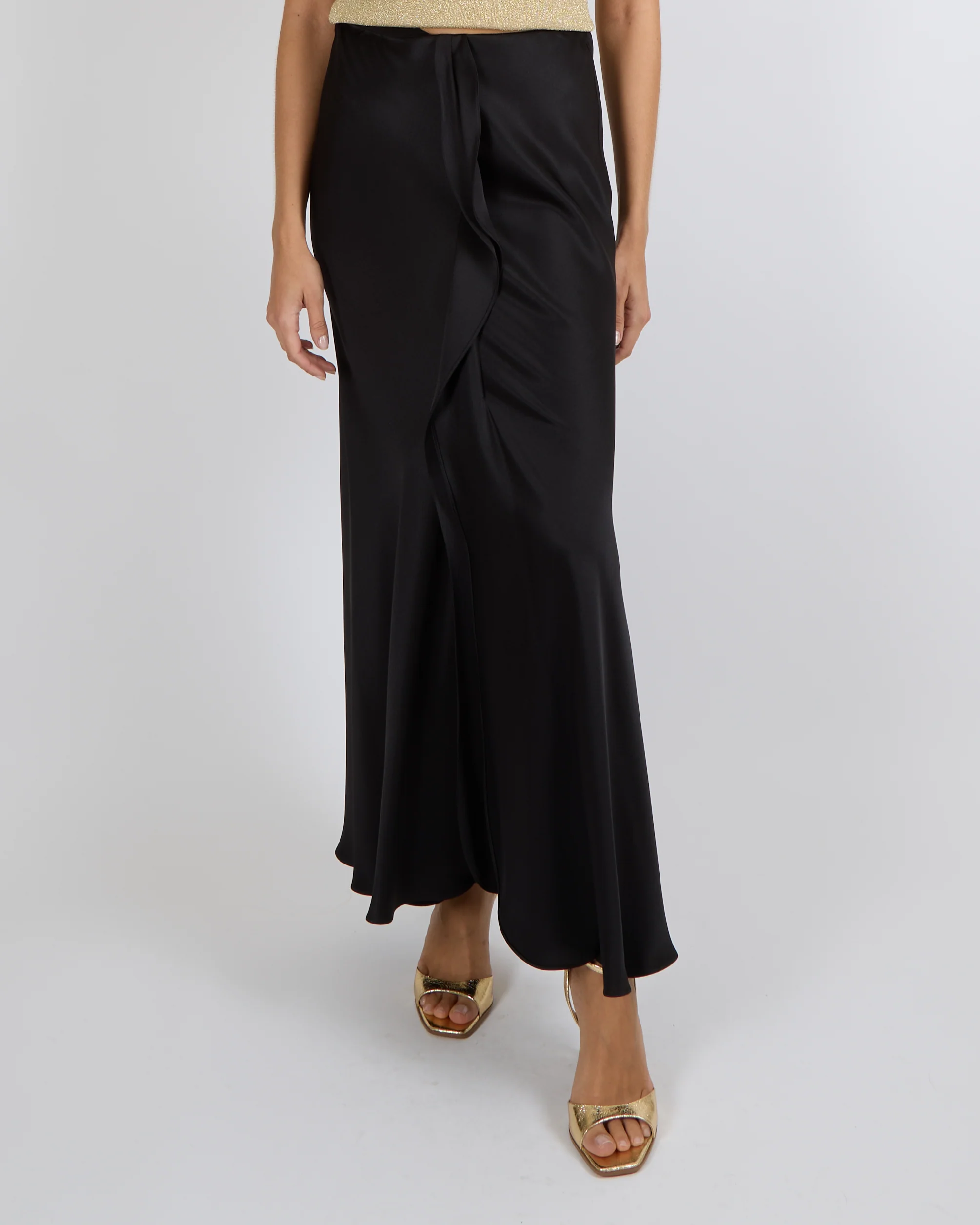 Giorgio Armani Fall 2024 Black Silk Midi Skirt with Front Ruffle Detail Size IT 42 (UK 10) RRP £1,555 - Image 2
