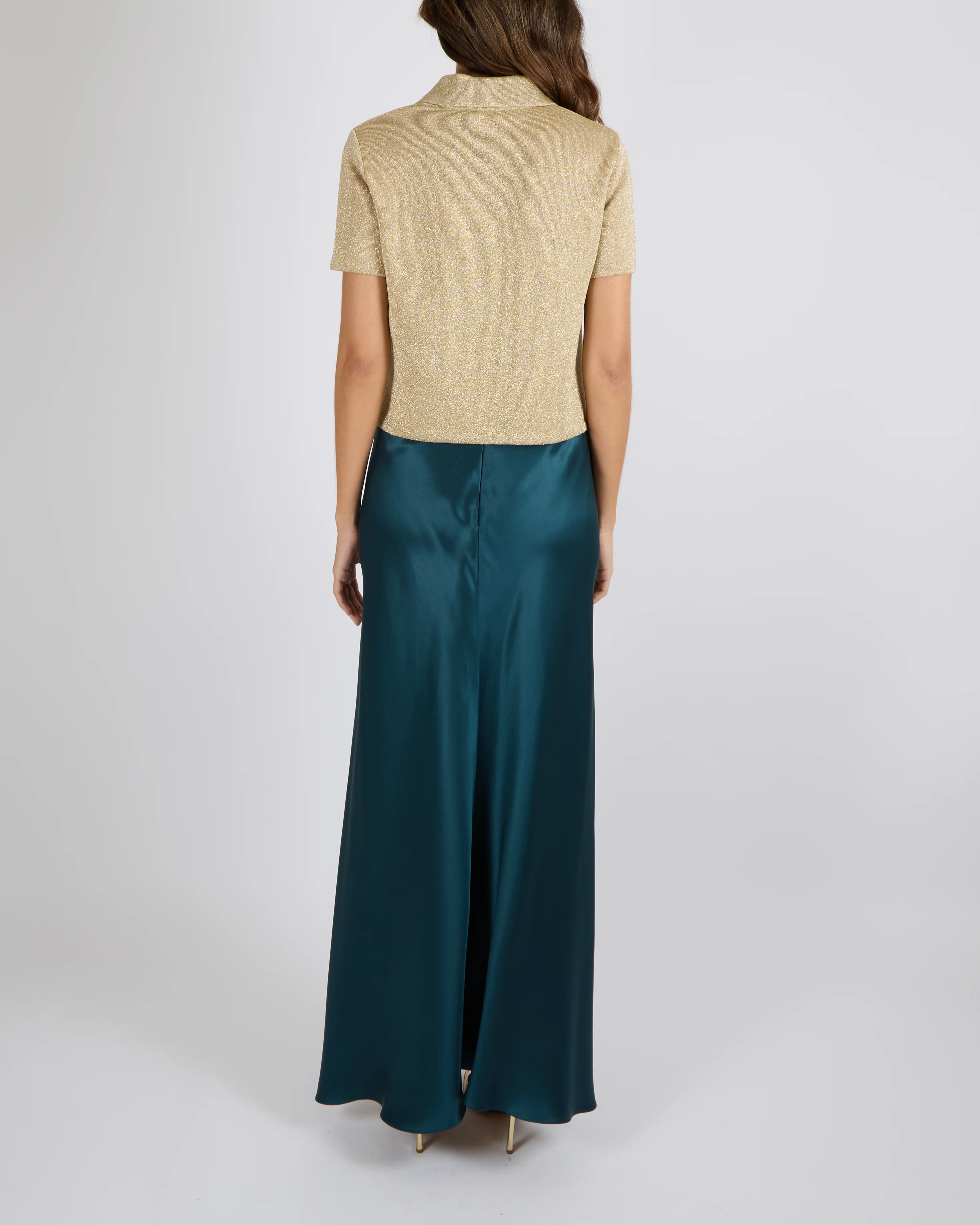 Giorgio Armani Fall 2024 Petroleum Green Silk Midi Skirt with Front Ruffle Detail Size IT 42 (UK 10) RRP £1,555 - Image 4