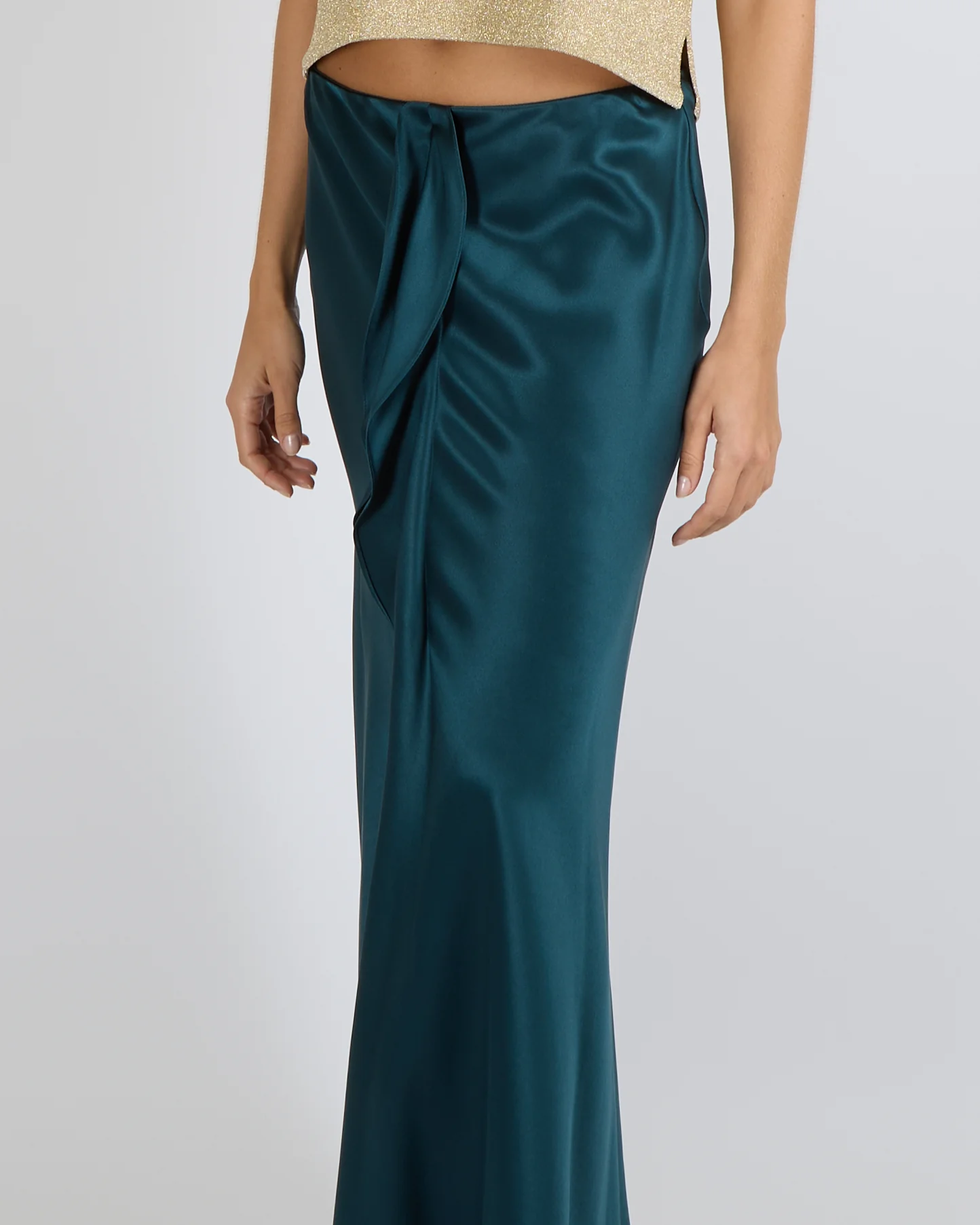 Giorgio Armani Fall 2024 Petroleum Green Silk Midi Skirt with Front Ruffle Detail Size IT 42 (UK 10) RRP £1,555 - Image 5