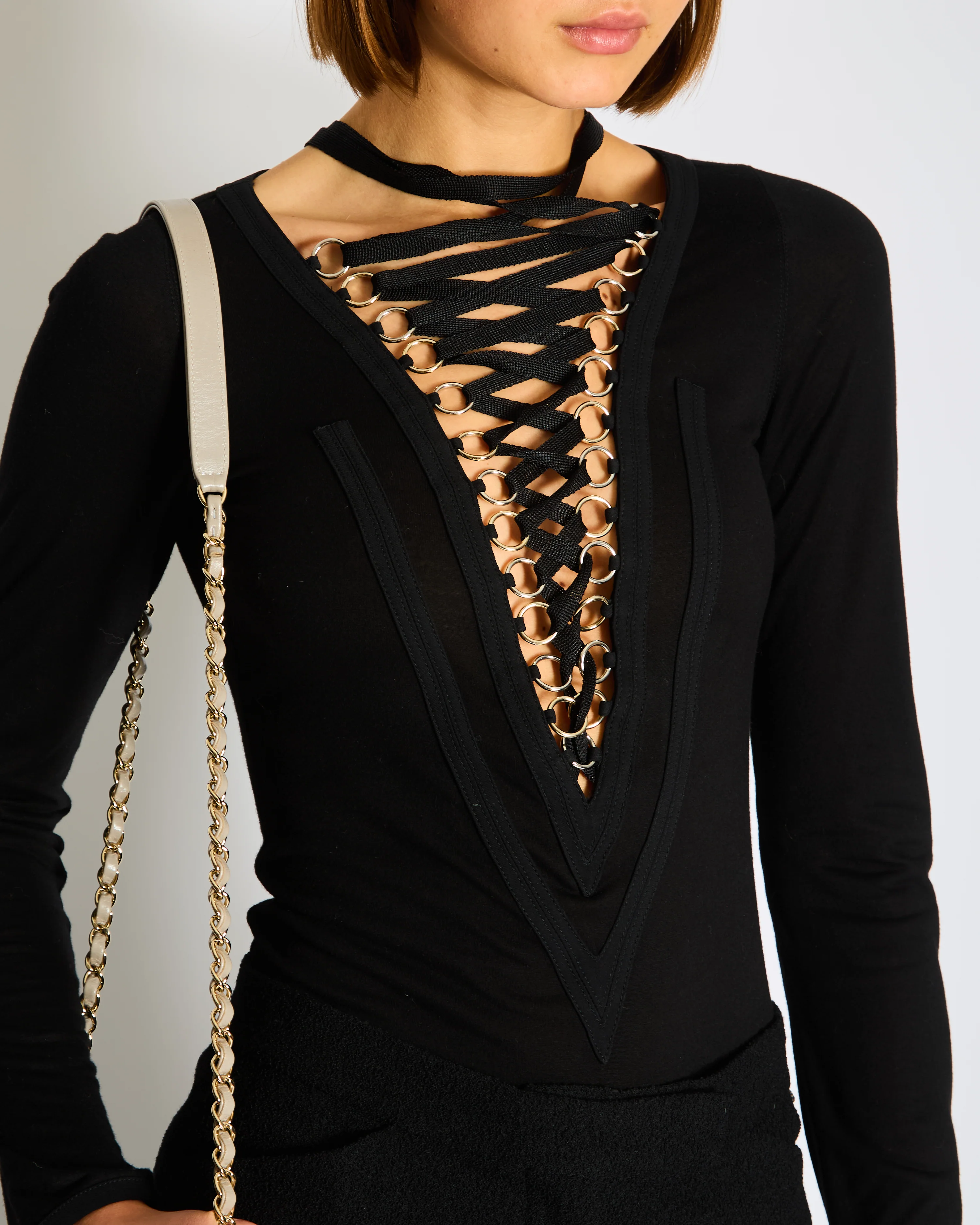 Givenchy Black Long Sleeve Bodysuit with Corset Loop Detail Size FR 34 (UK 6) - Image 2