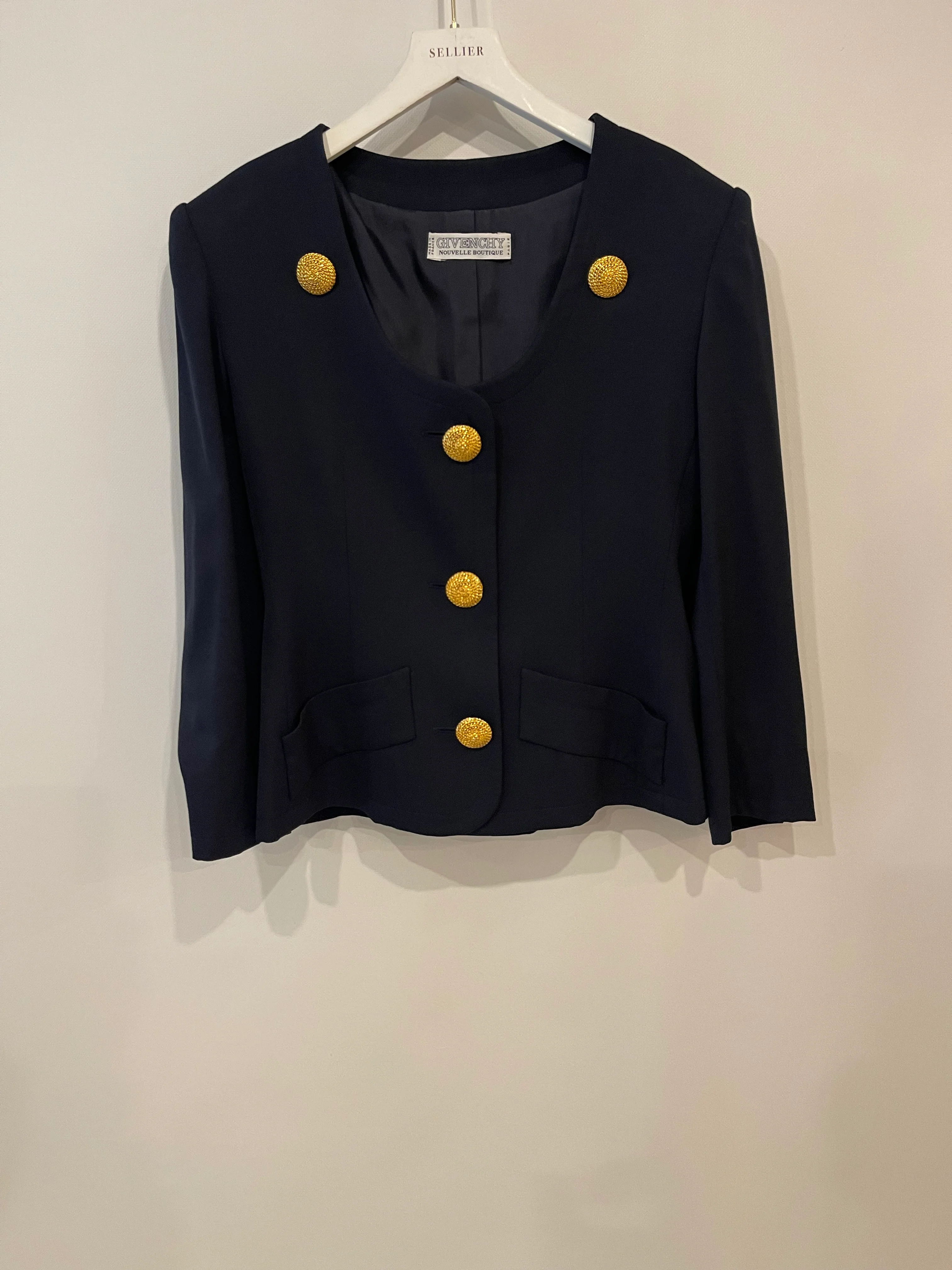 Givenchy Vintage Navy Jacket and Skirt Set with Gold Textured Buttons Size FR 38 (UK 10) - Image 10