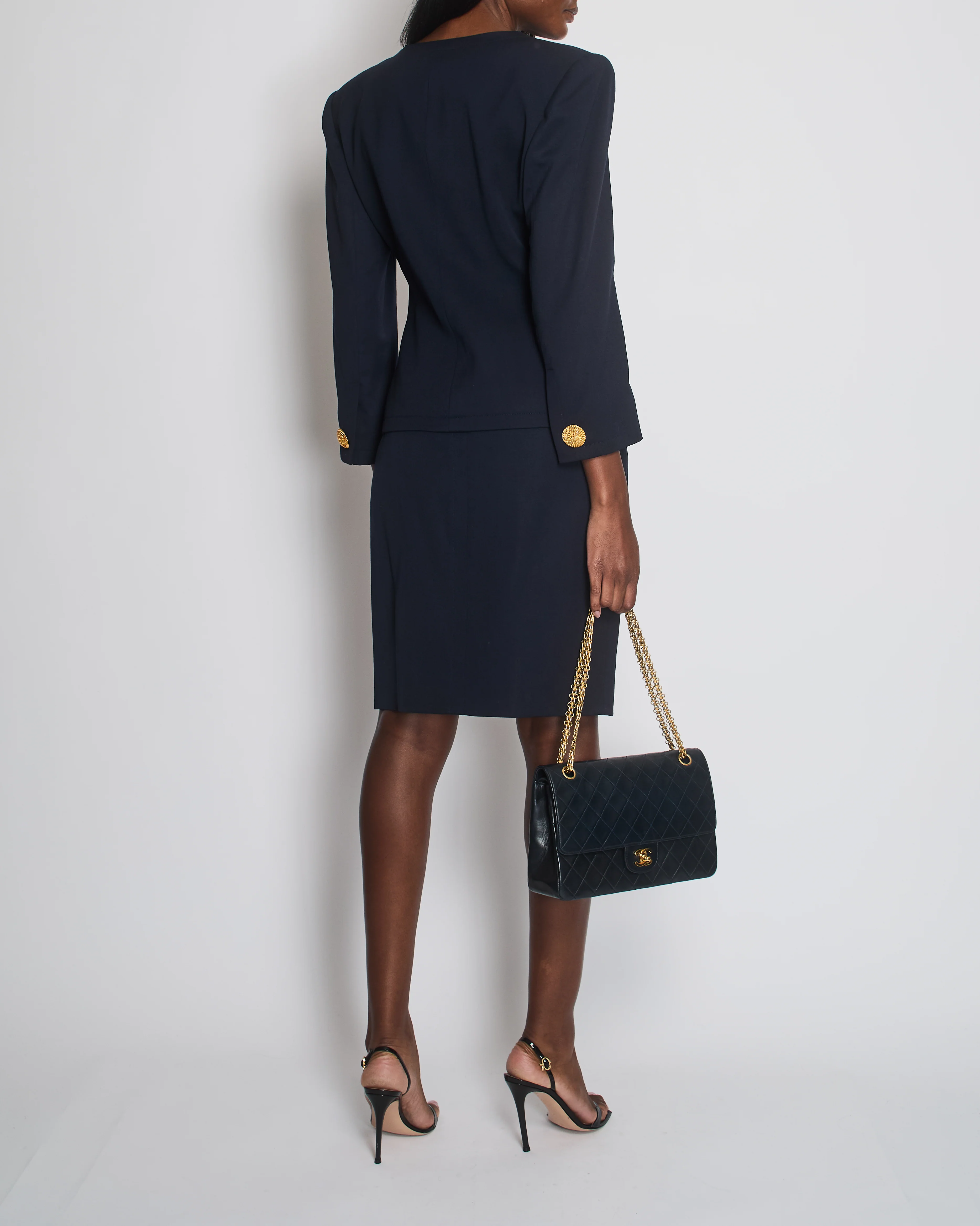 Givenchy Vintage Navy Jacket and Skirt Set with Gold Textured Buttons Size FR 38 (UK 10) - Image 2
