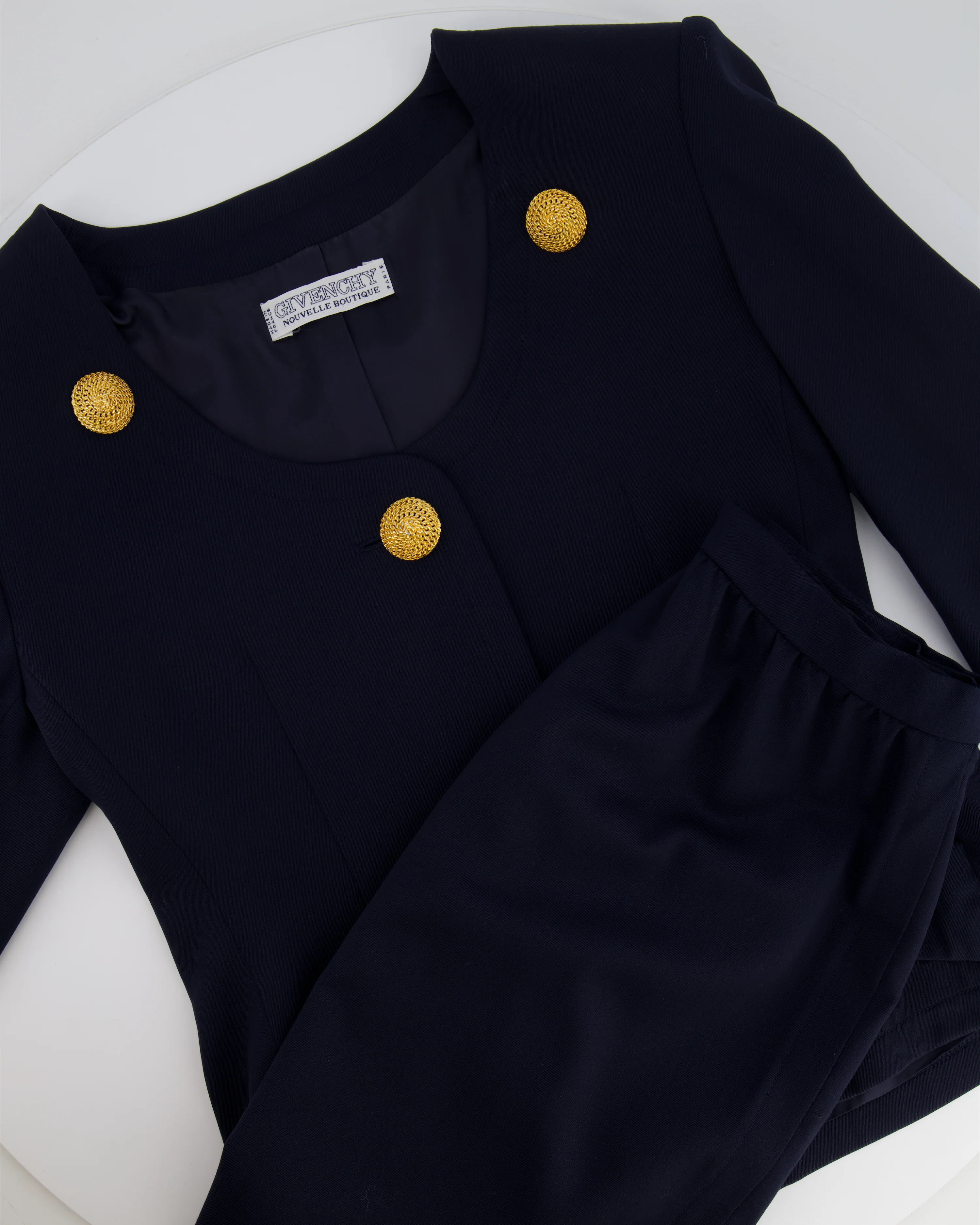 Givenchy Vintage Navy Jacket and Skirt Set with Gold Textured Buttons Size FR 38 (UK 10) - Image 5