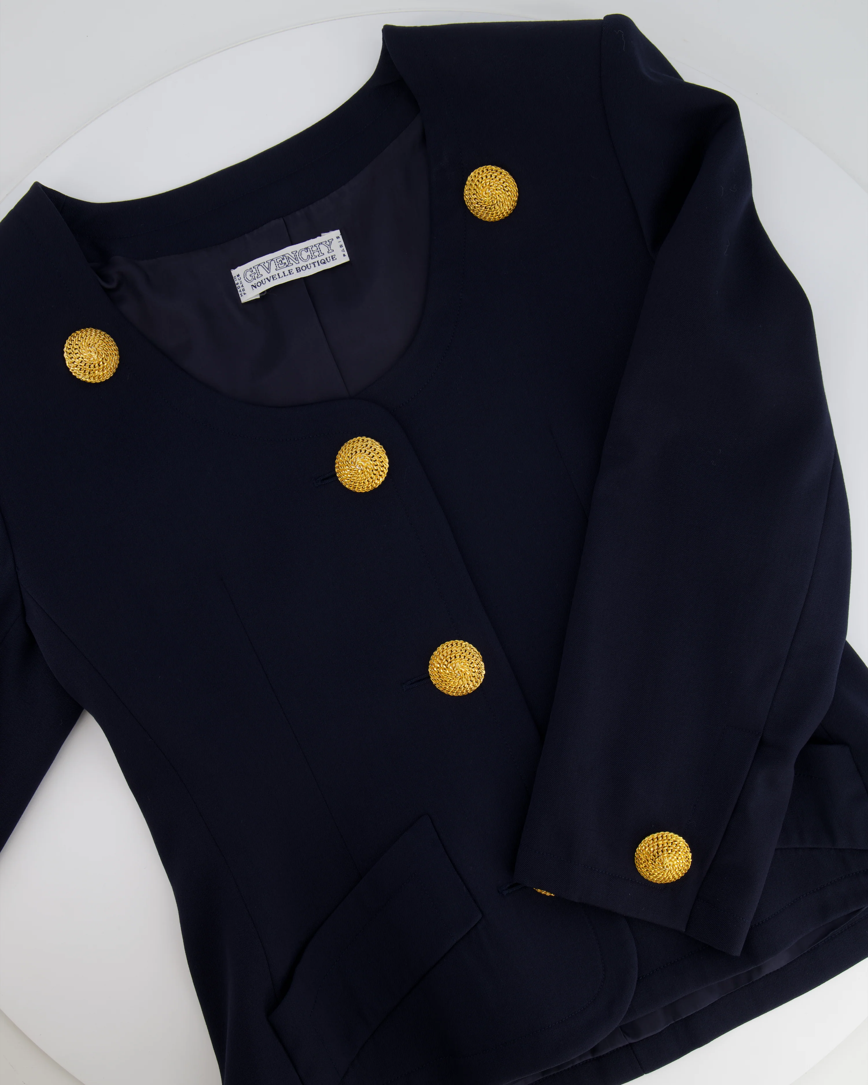 Givenchy Vintage Navy Jacket and Skirt Set with Gold Textured Buttons Size FR 38 (UK 10) - Image 6