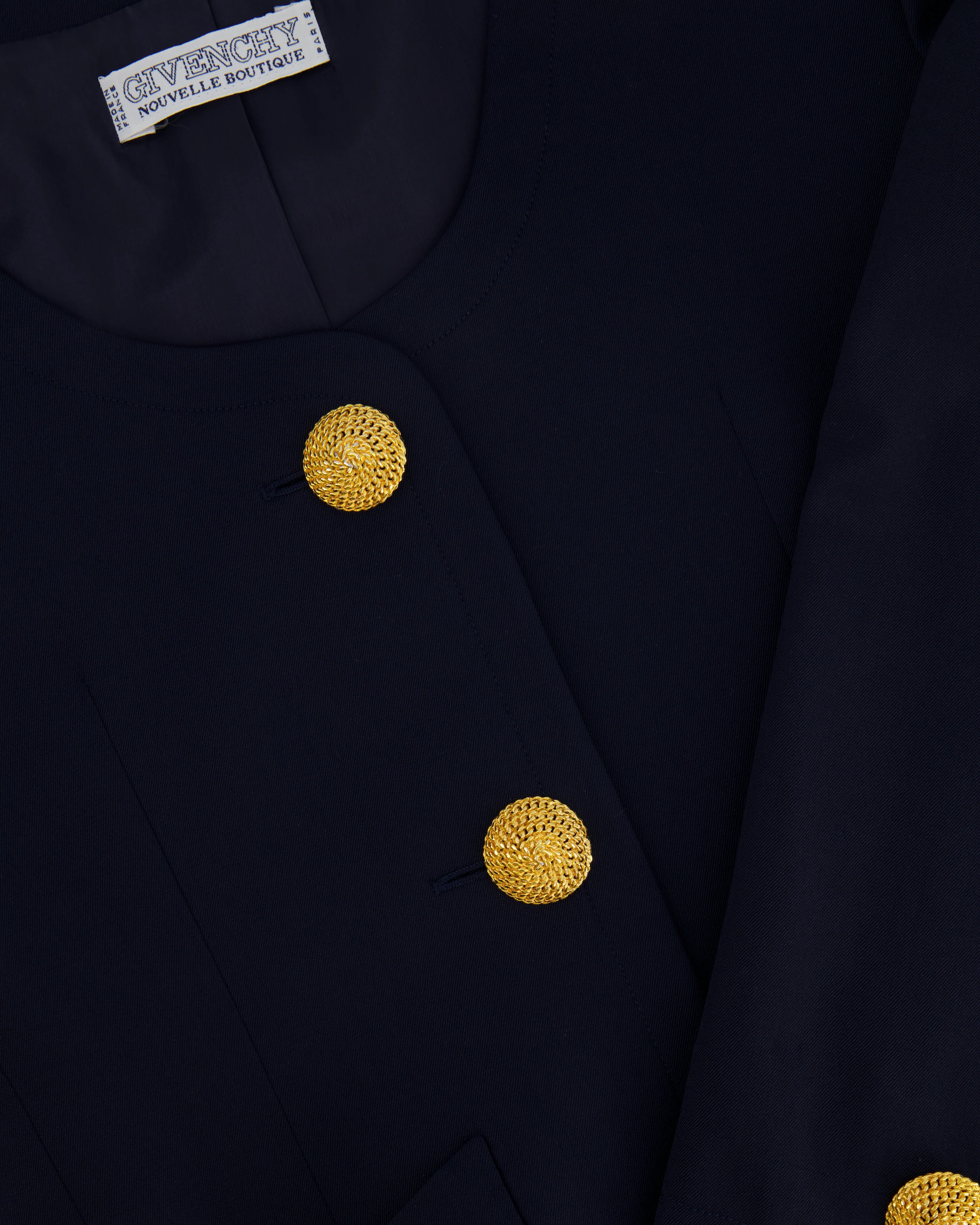 Givenchy Vintage Navy Jacket and Skirt Set with Gold Textured Buttons Size FR 38 (UK 10) - Image 7