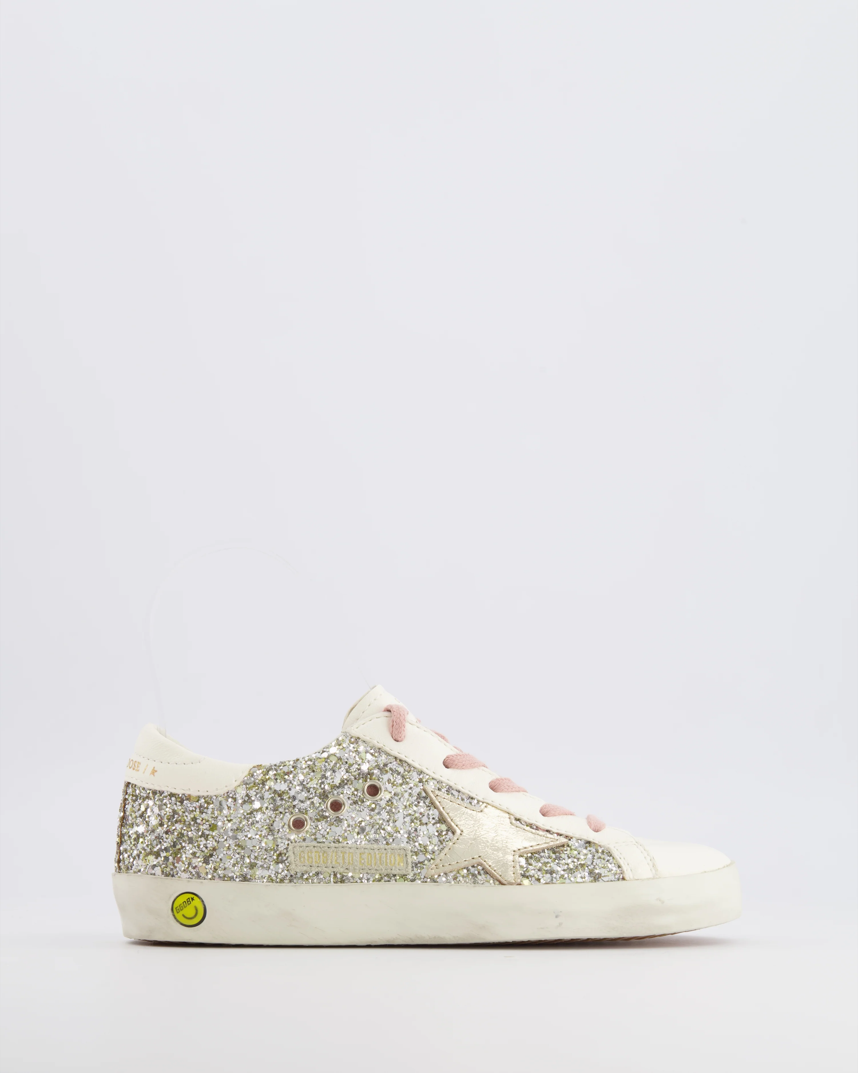 Golden Goose Kids White, Silver Sequin and Pink Trainers Size 32