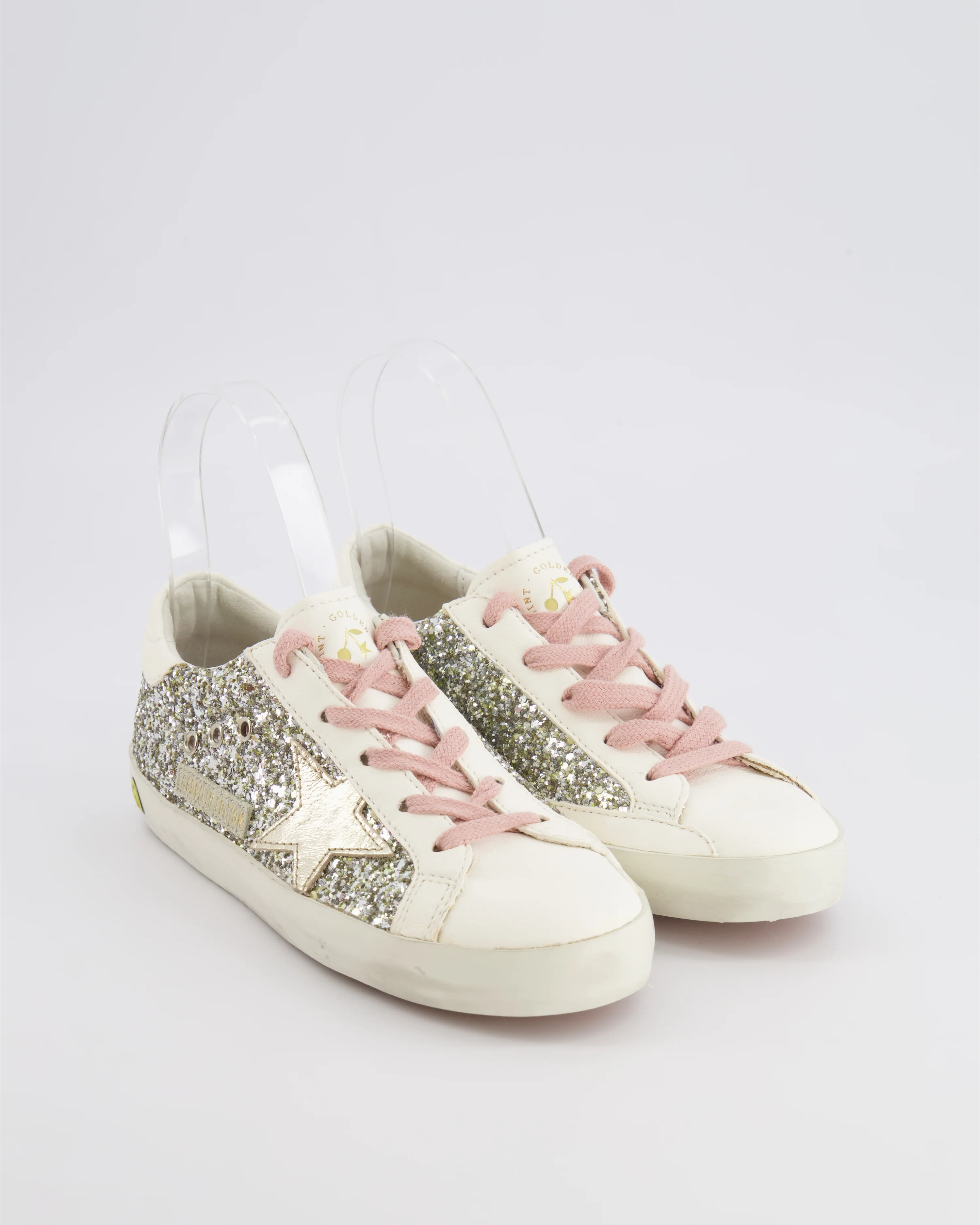 Golden Goose Kids White, Silver Sequin and Pink Trainers Size 32 - Image 2