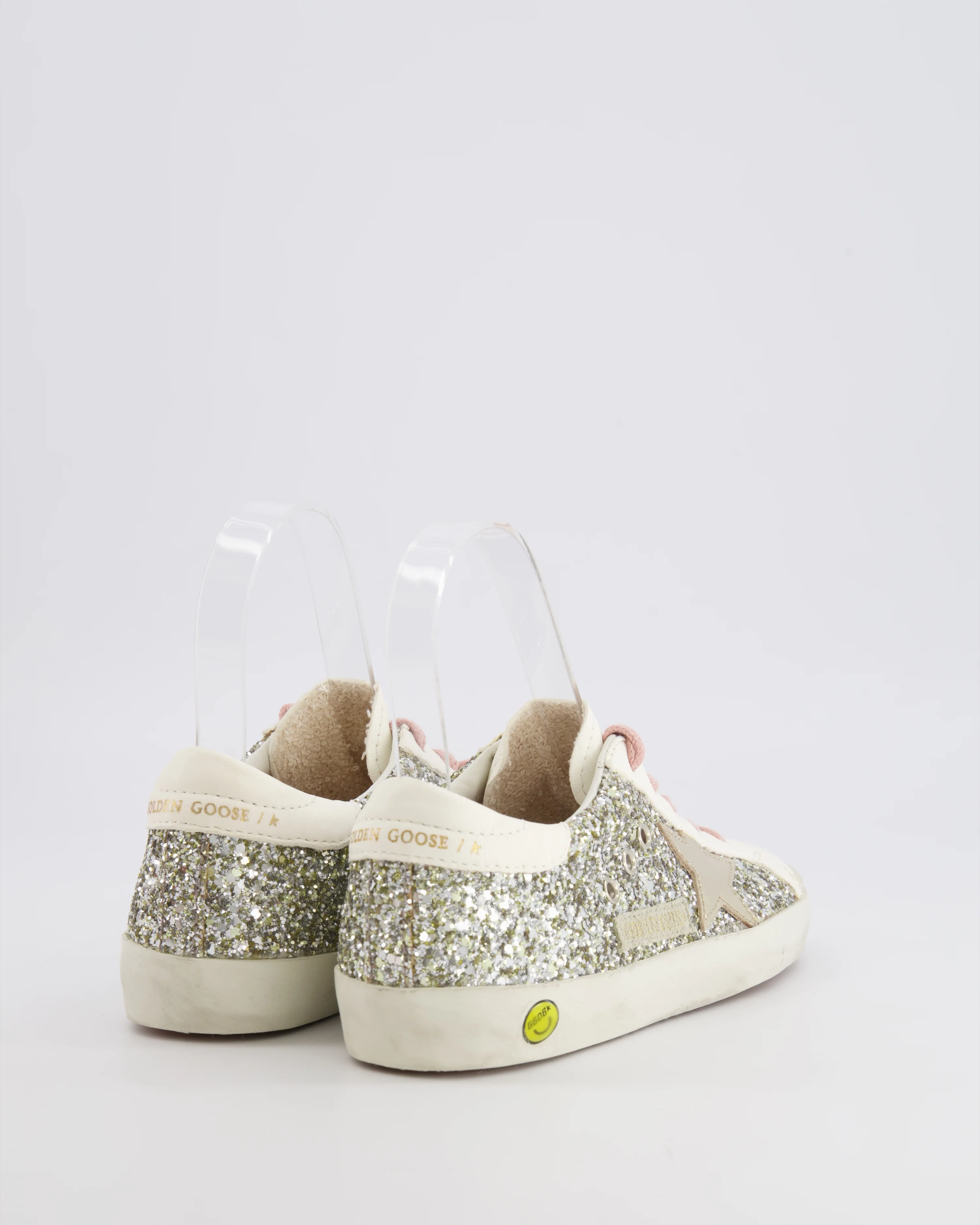 Golden Goose Kids White, Silver Sequin and Pink Trainers Size 32 - Image 3