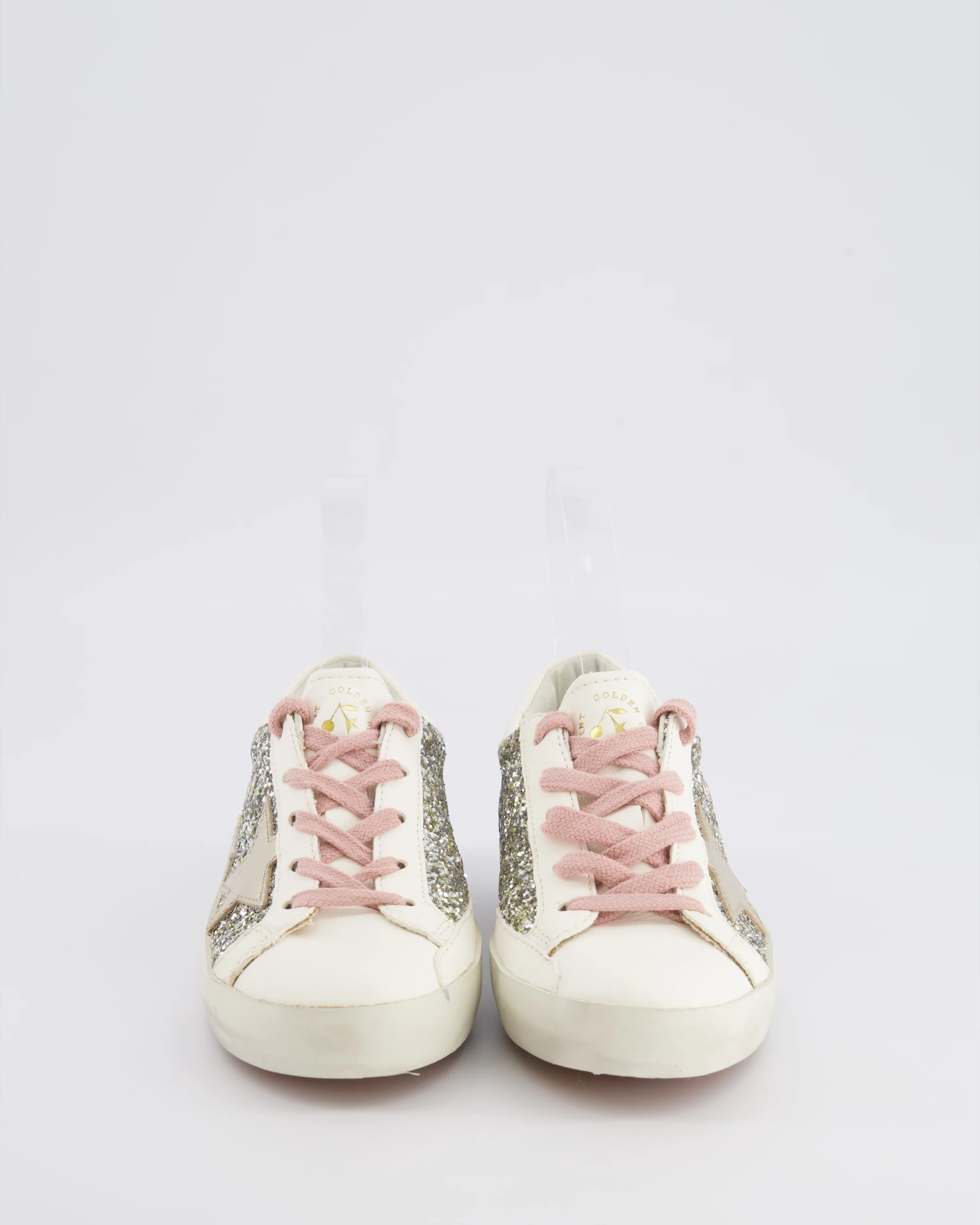 Golden Goose Kids White, Silver Sequin and Pink Trainers Size 32 - Image 4