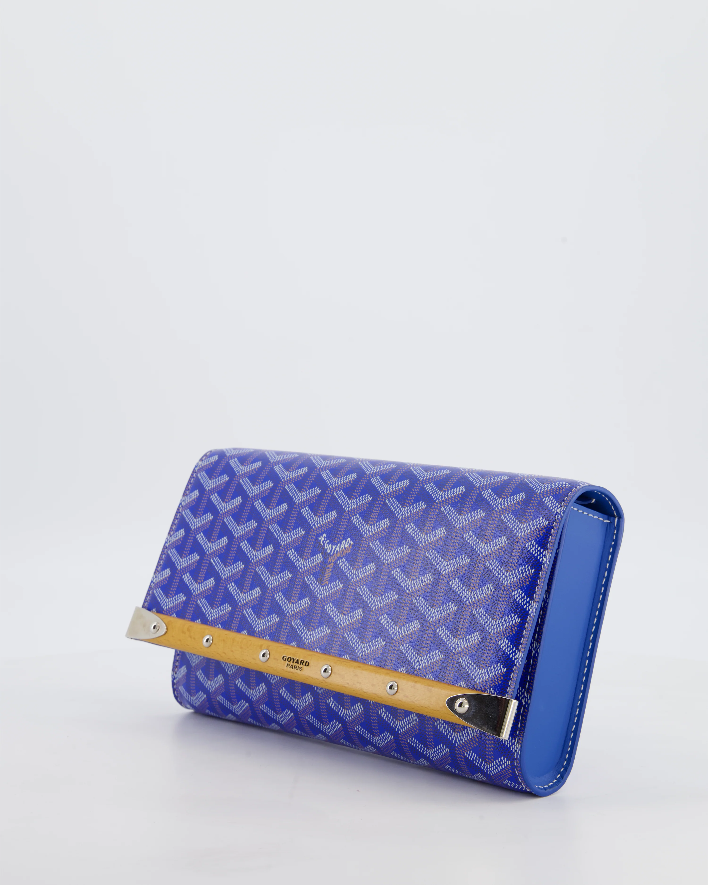 Goyard Monte Carlo Canvas Clutch Bag in Blue Goyardine Canvas and Silver Hardware - Image 10
